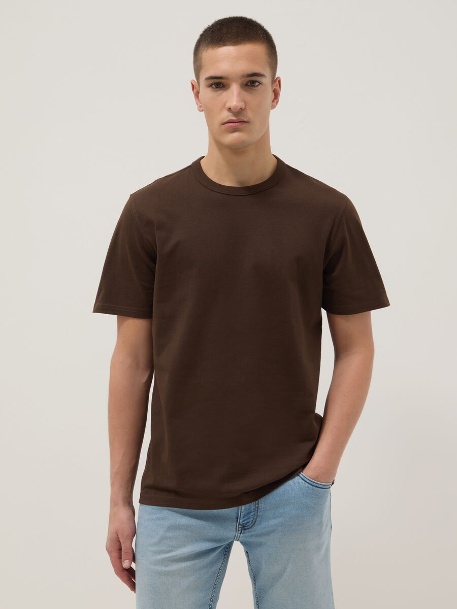 Brown regular fit pure cotton short sleeve T-shirt_1