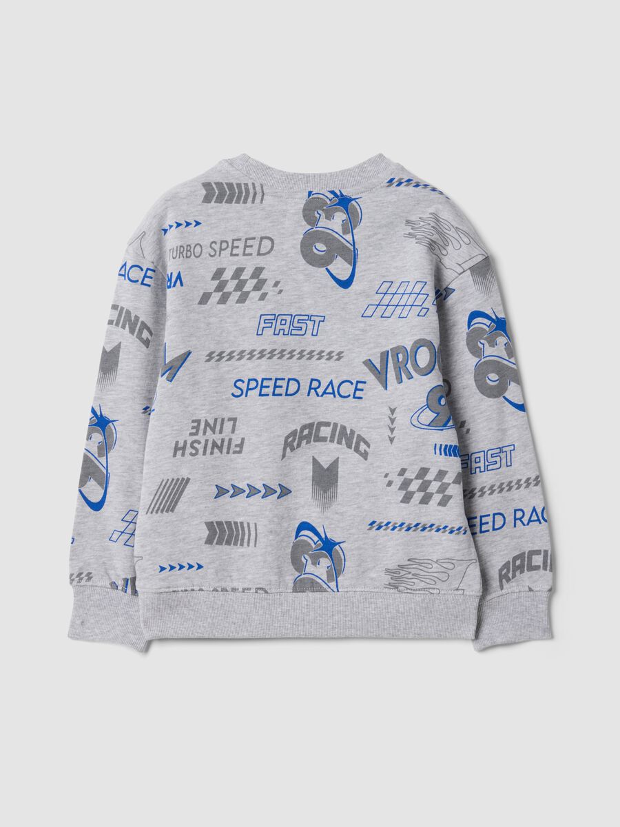 Felpa grigia in misto cotone e viscosa con stampe racing over fit_1