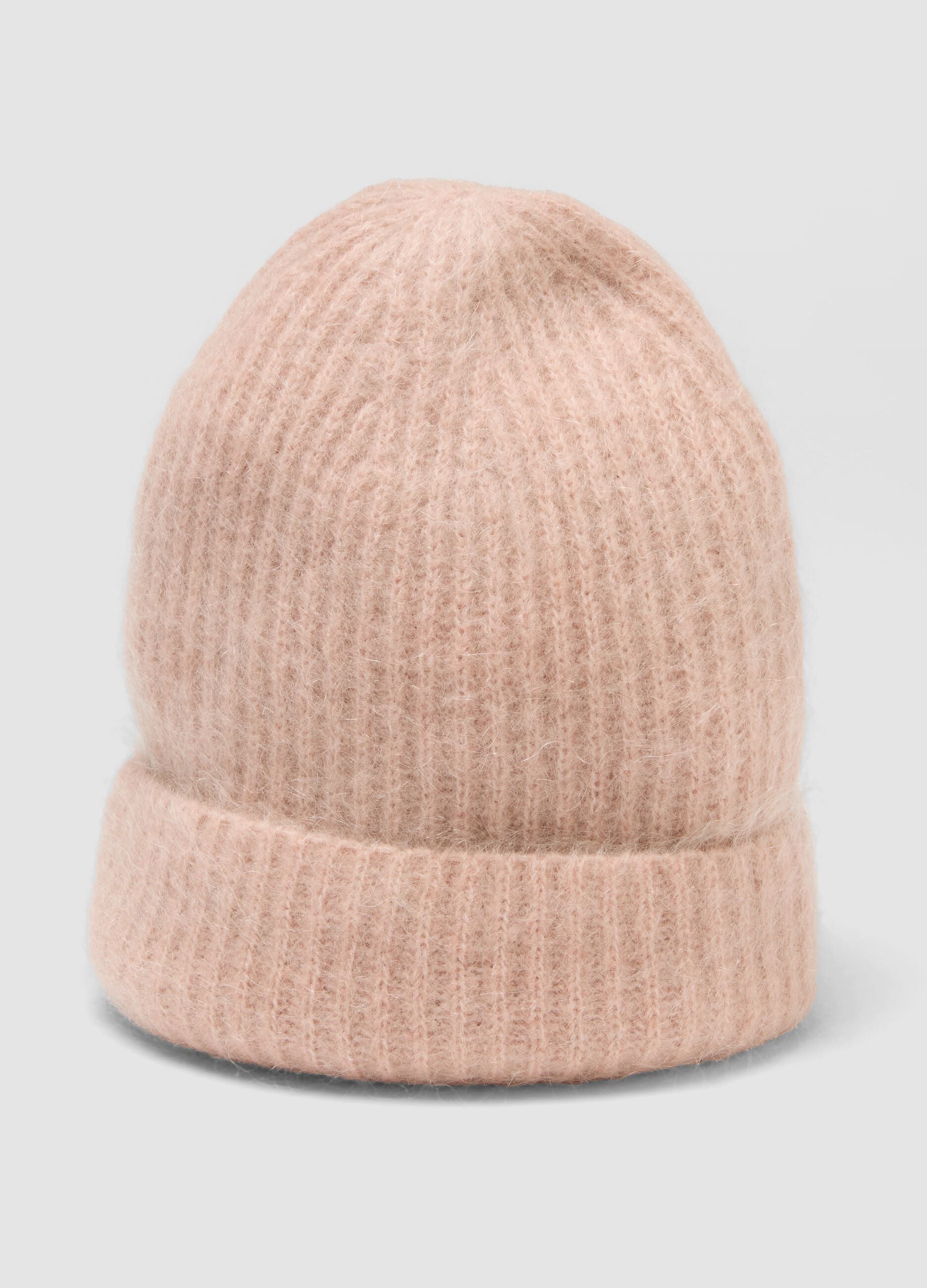 Pink mohair and stretch wool beanie
