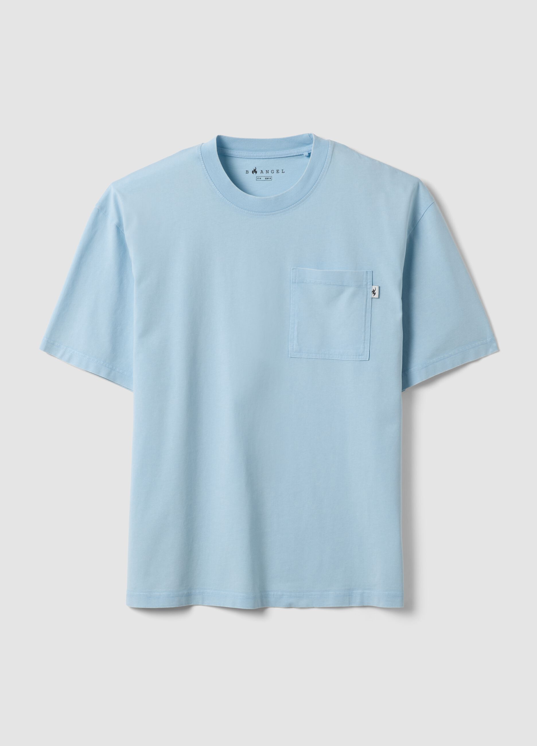 Sky-blue pure cotton T-shirt with chest pocket, regular fit