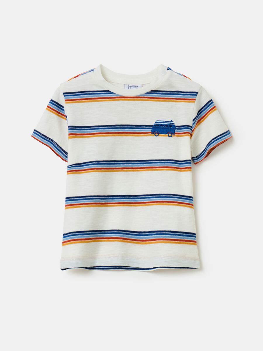 Striped cotton T-shirt with embroidery_0
