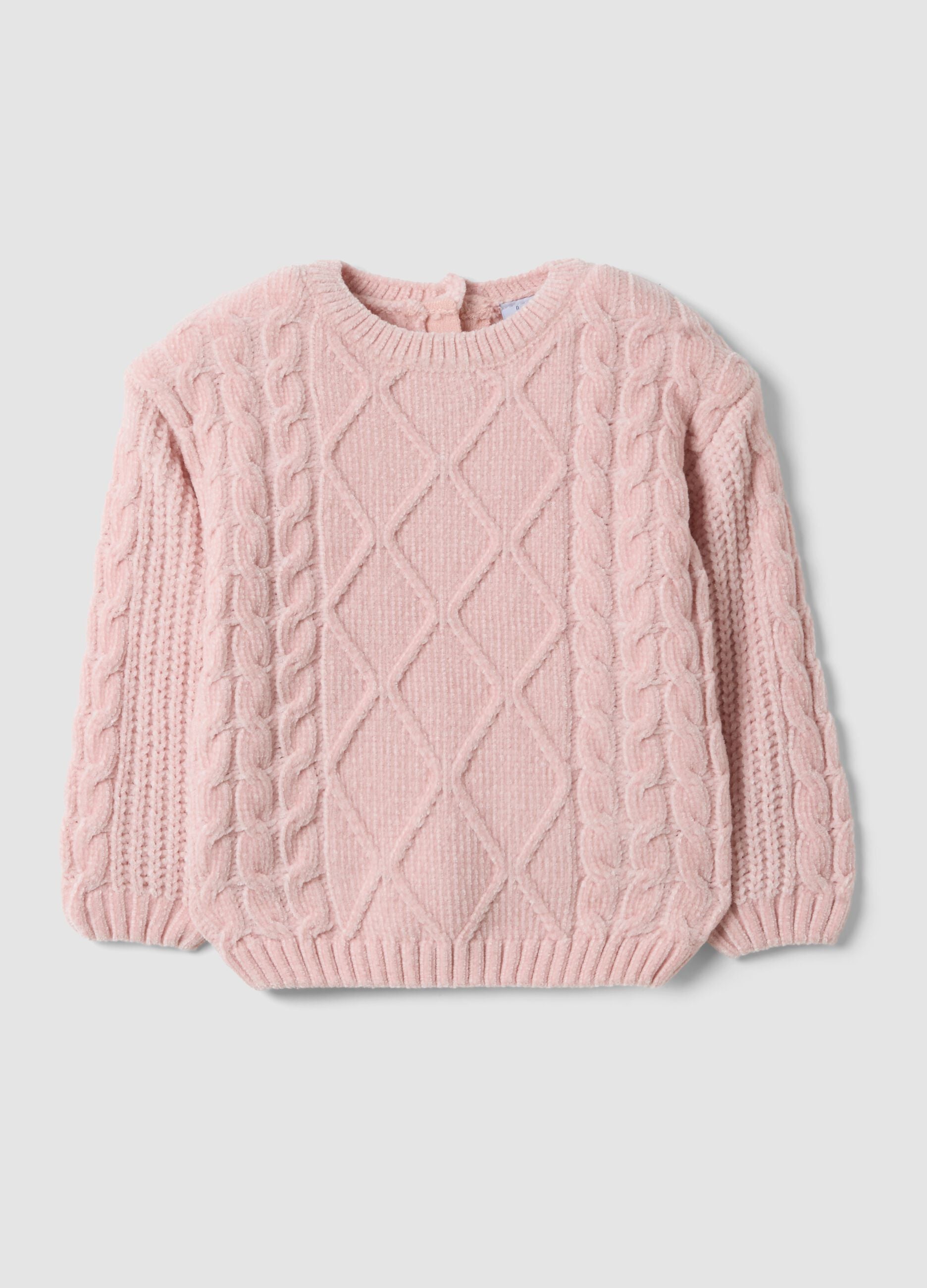 Pink knitted crew-neck jumper for baby girl