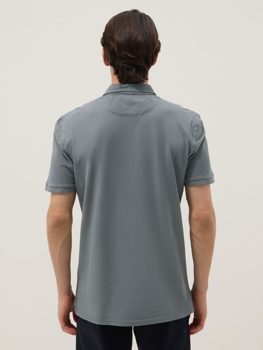 Grey pure cotton slim-fit short-sleeve polo_3