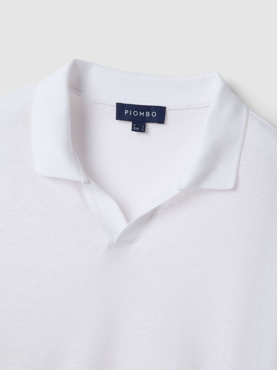 White linen and cotton blend polo regular fit_5