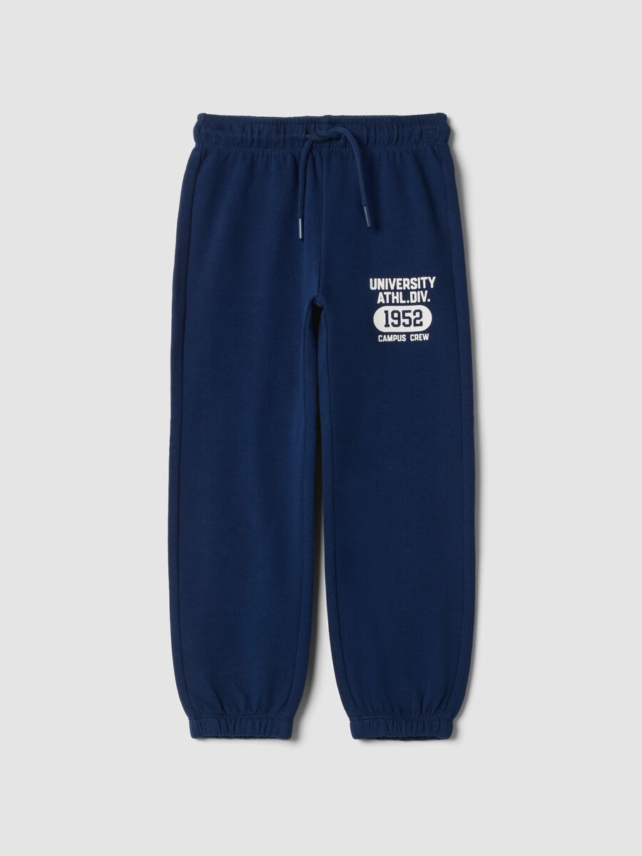 Pantaloni jogger blu in puro cotone con stampa_0