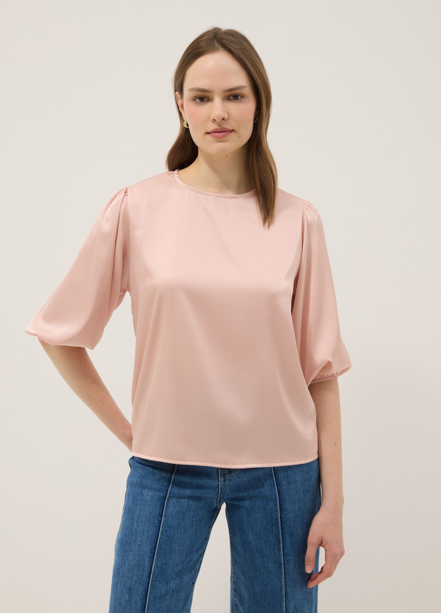 Rosa Langarmshirt im Regular Fit mit Tropfenverschluss