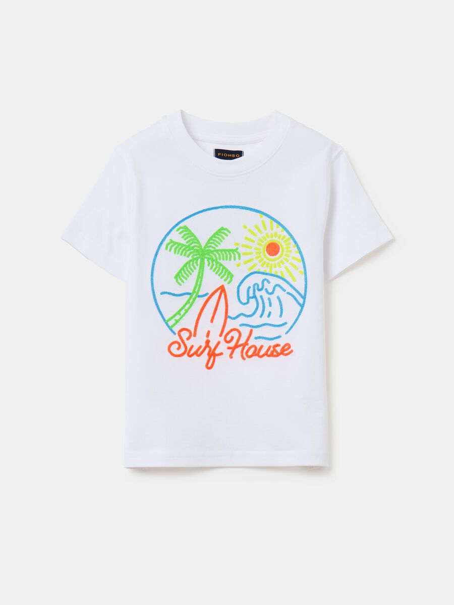 Camiseta de algodón con bordado motivo surf_0