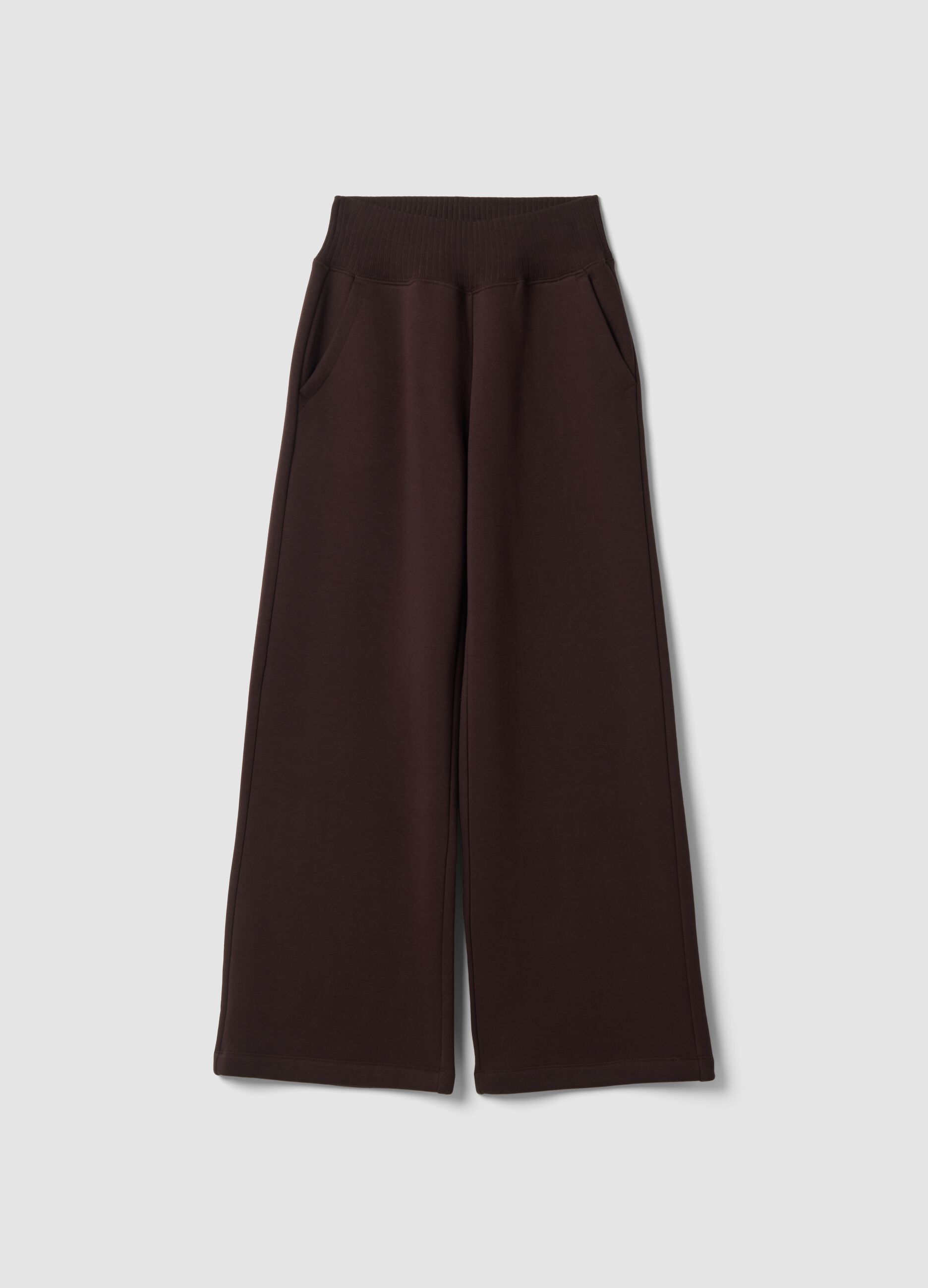 Brown fleece cotton-blend straight-fit trousers