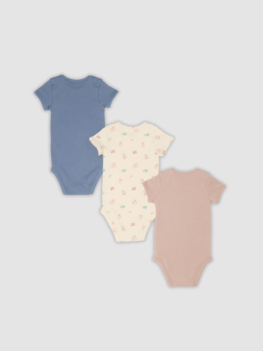 Pack of 3 Multicolour Short-Sleeve Organic Cotton Bodysuits for Babies_1