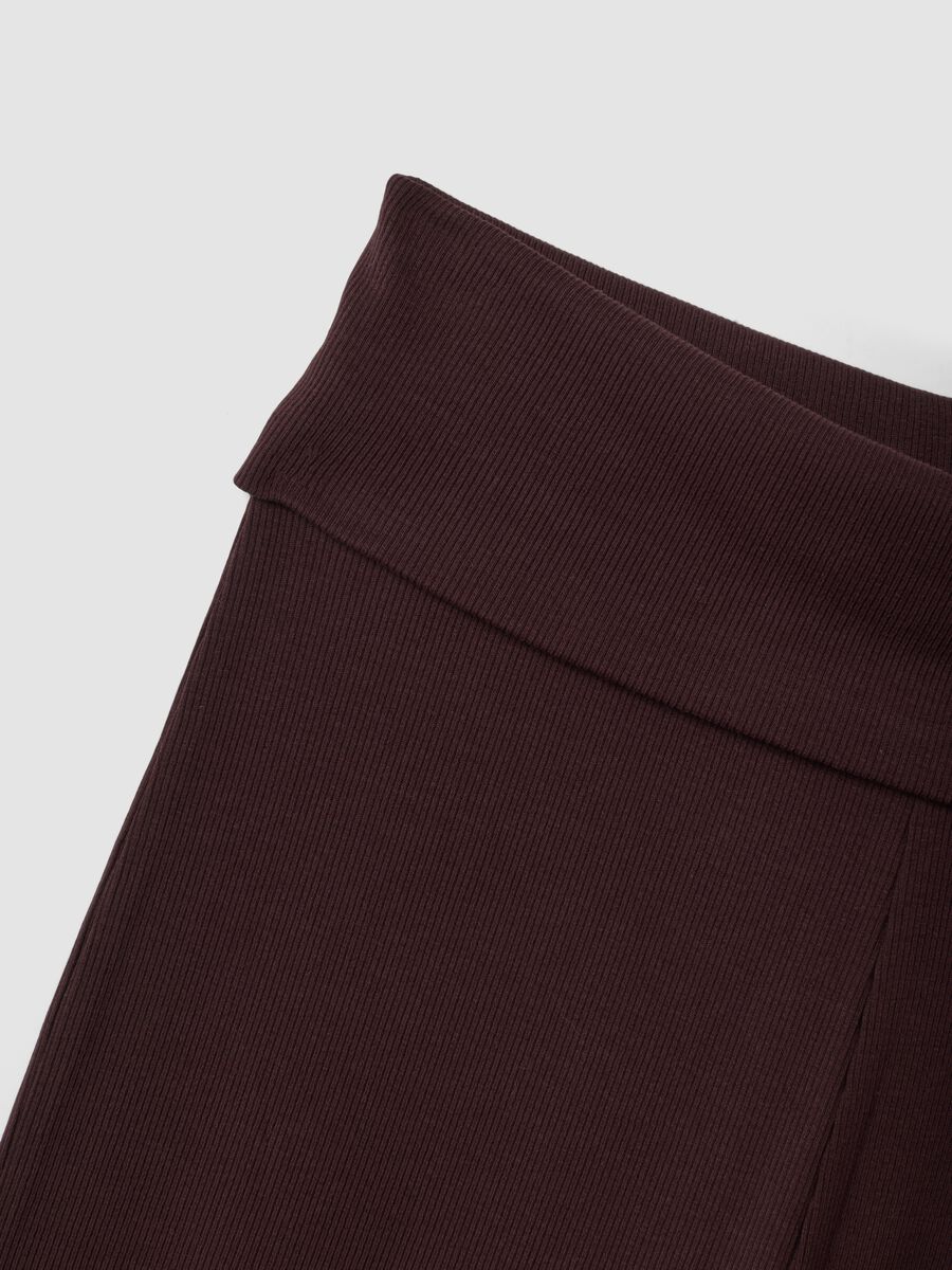 Brown ribbed pure cotton flared leggings_1