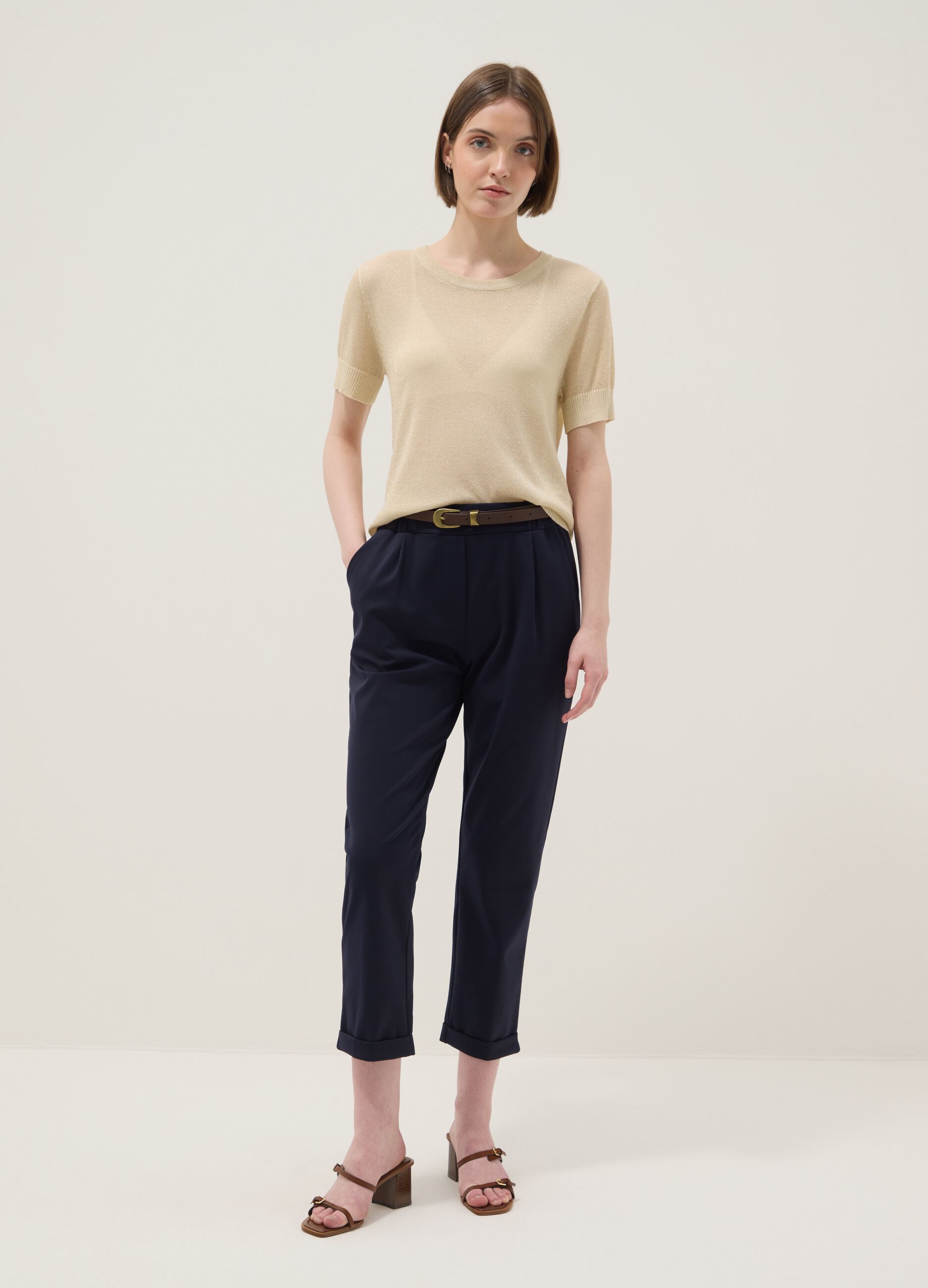 Cal&ccedil;as Azuis Regular Fit de Mistura de Algod&atilde;o El&aacute;stico