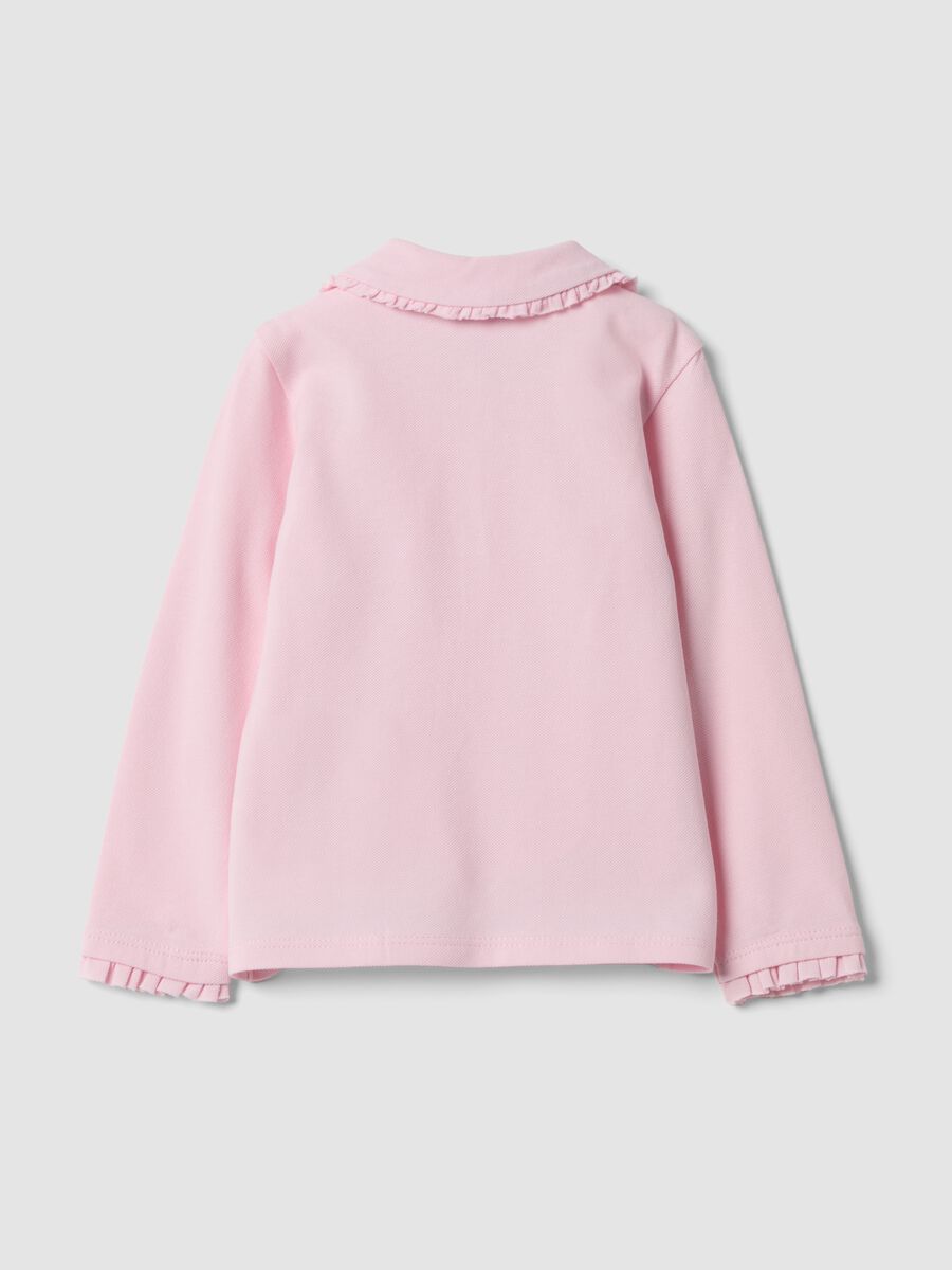 Pink long-sleeve organic cotton polo shirt, regular fit, for baby girl_1