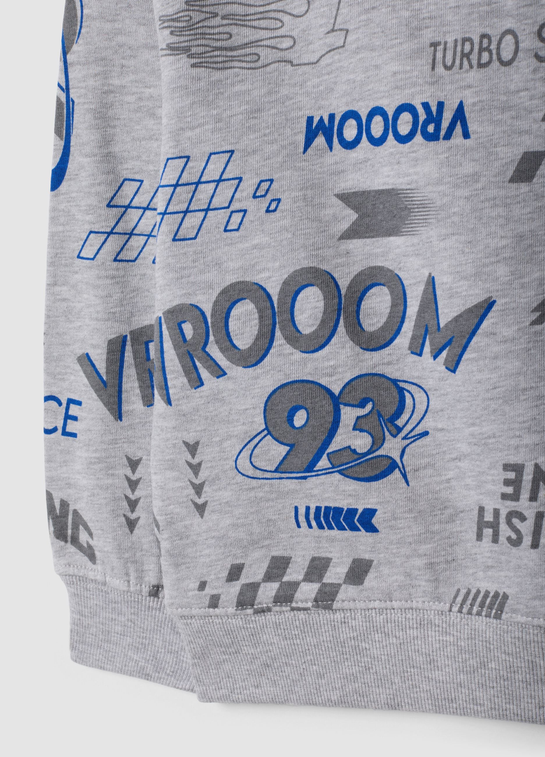 Felpa grigia in misto cotone e viscosa con stampe racing over fit