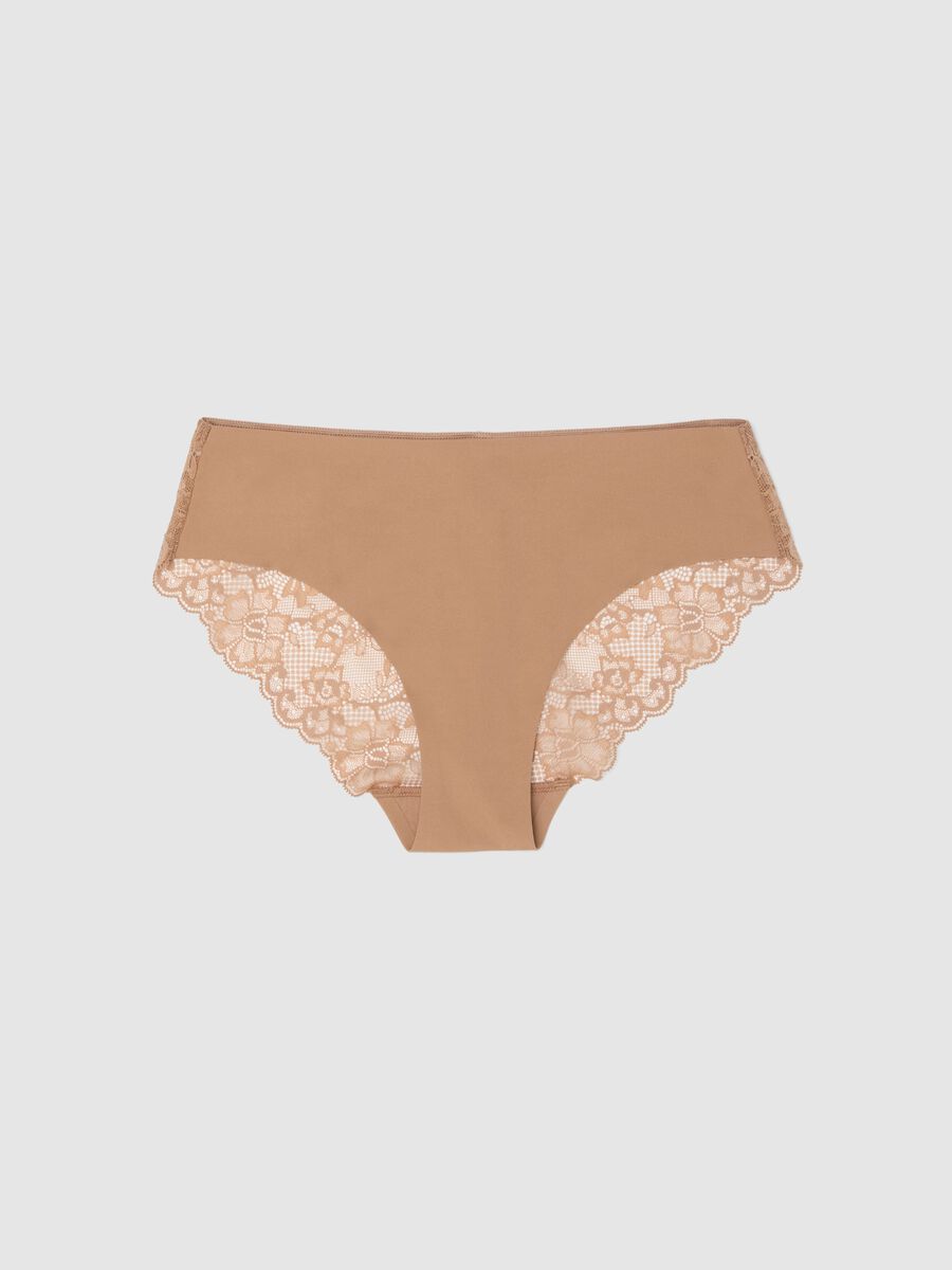 Beige Regular-Fit Slips mit Spitzendetails_4