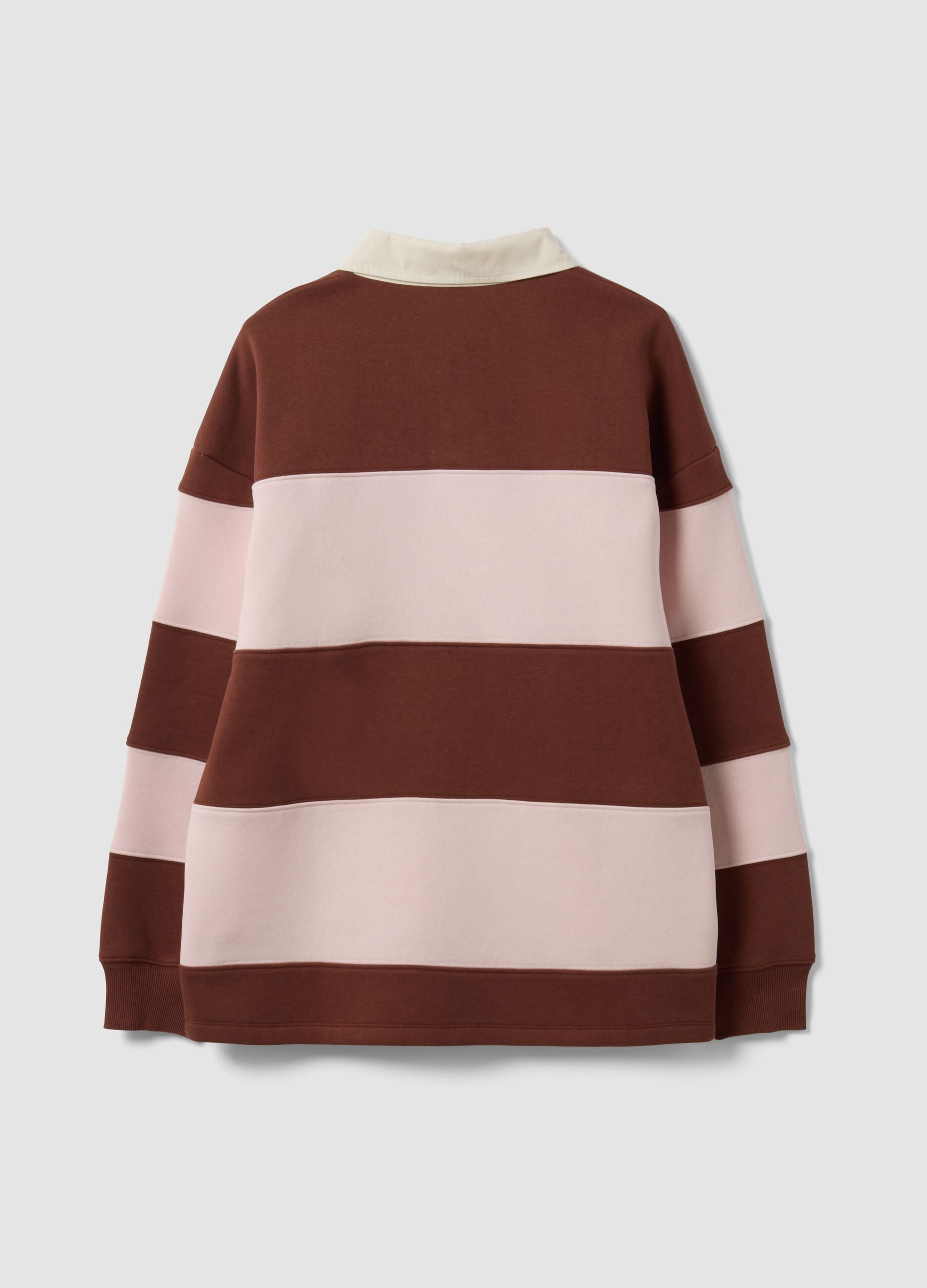 Sweatshirt castanha &agrave;s riscas em mistura de algod&atilde;o com colarinho, corte relaxed
