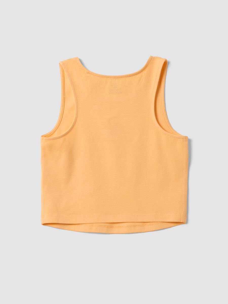 Orange fitted stretch cotton girls&rsquo; vest top with embroidery_1