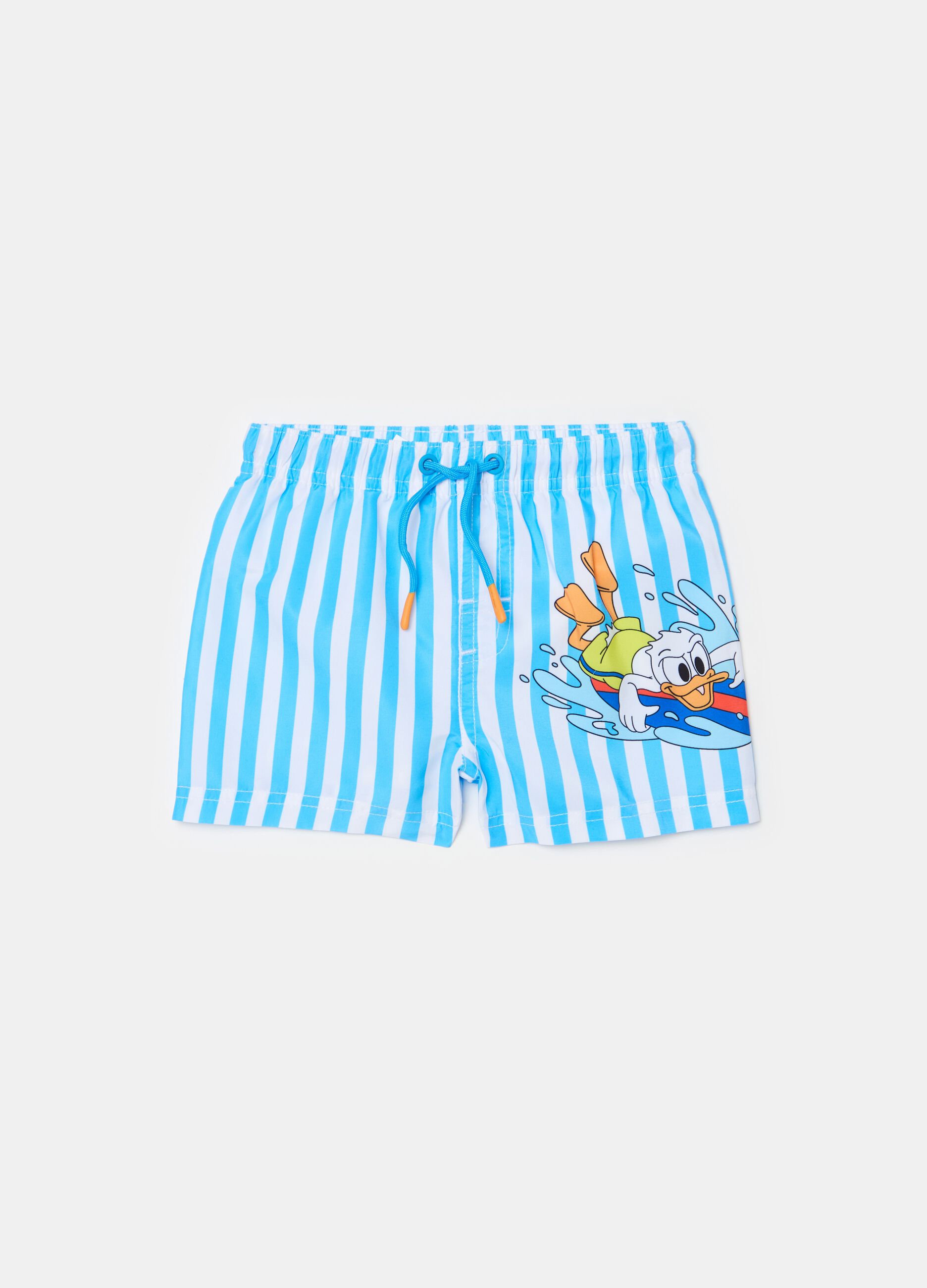 Striped swimming trunks with Donald Duck 90 print