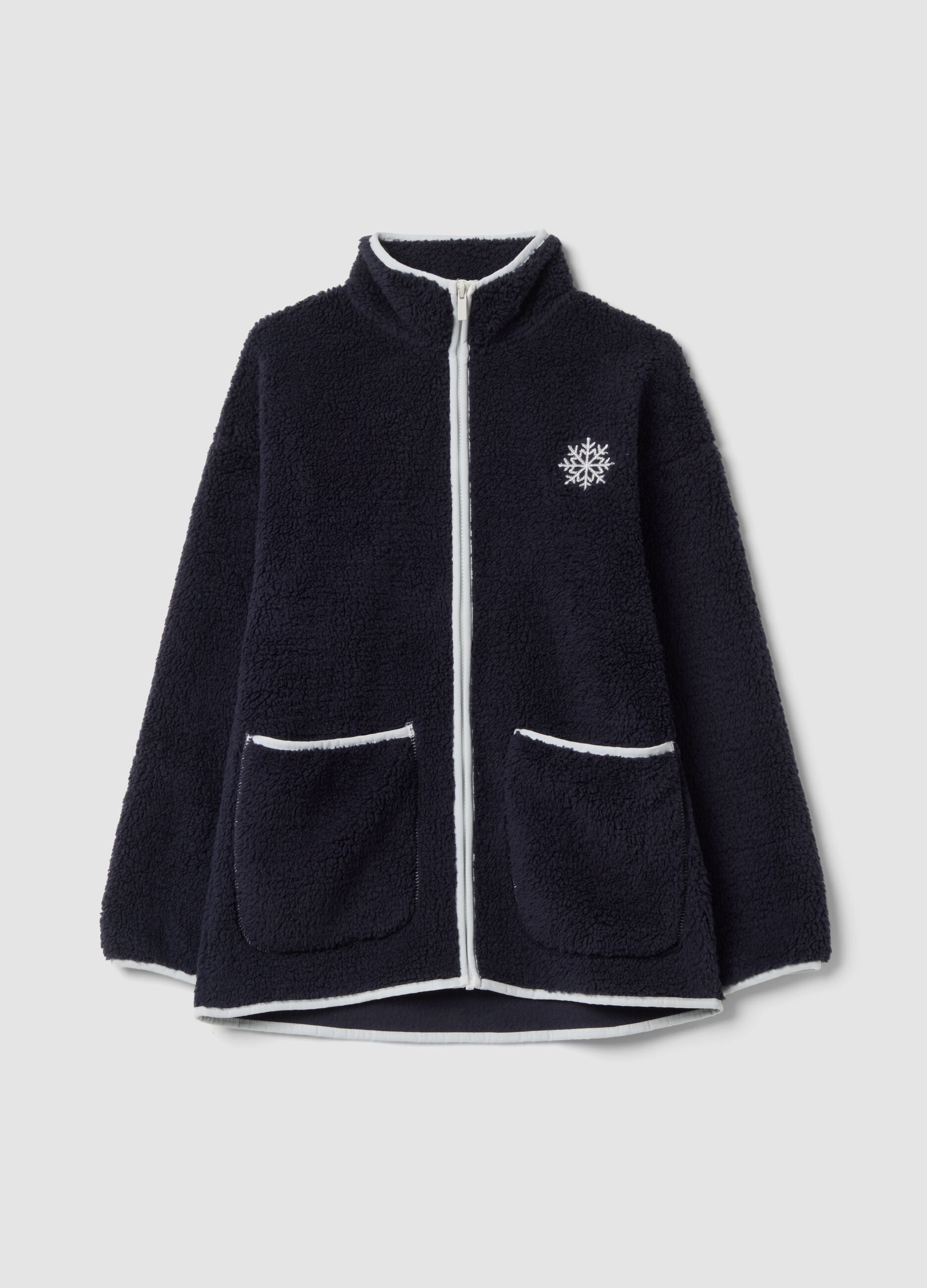Vestaglia sherpa blu con zip e due tasche