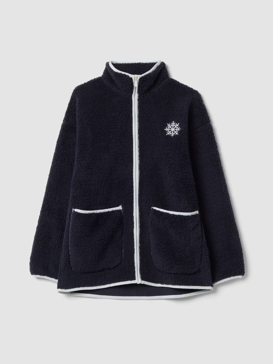 Vestaglia sherpa blu con zip e due tasche_0