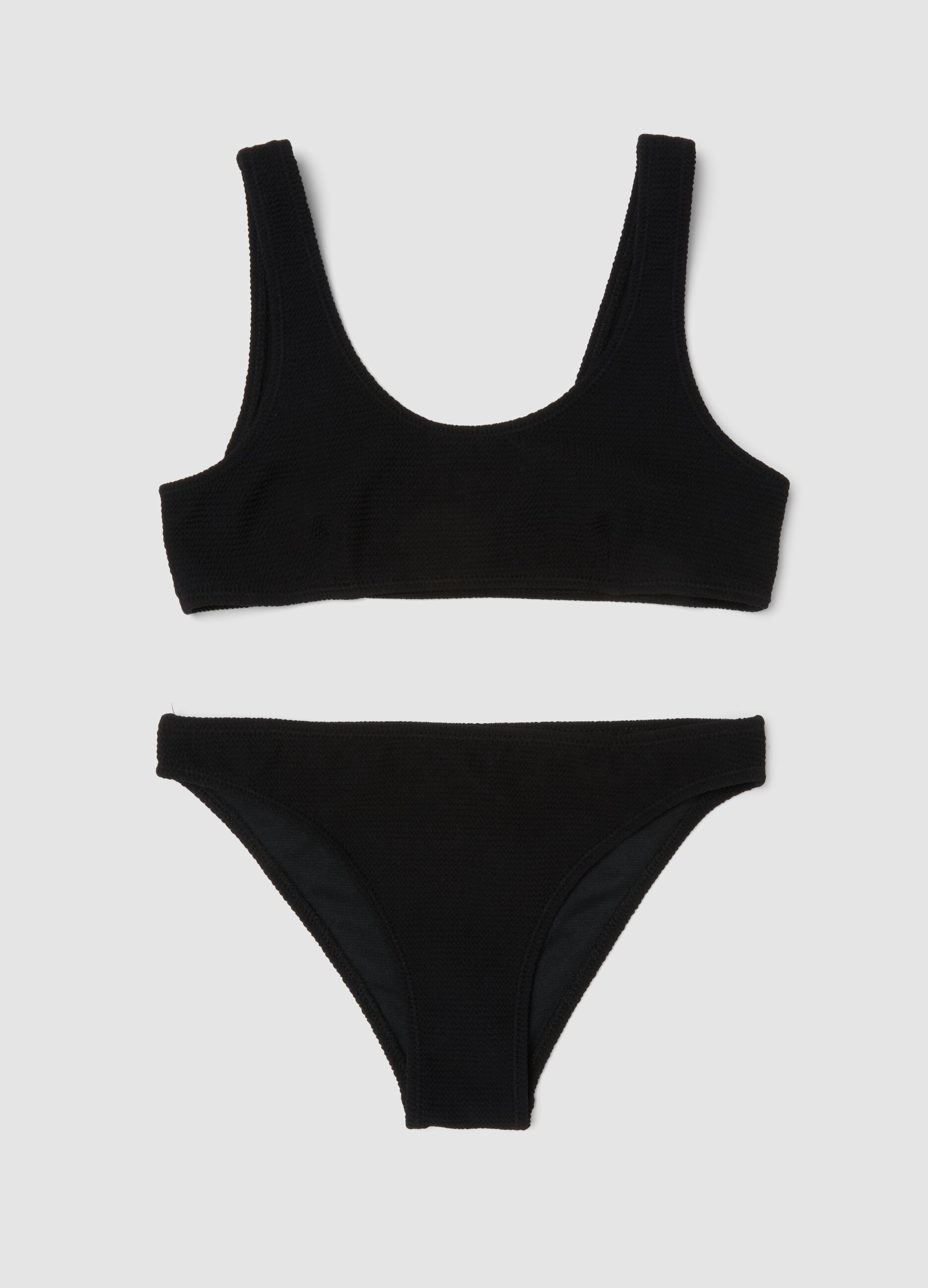 Black textured stretch-fabric bikini