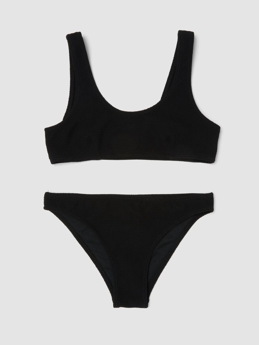 Black textured stretch-fabric bikini_0