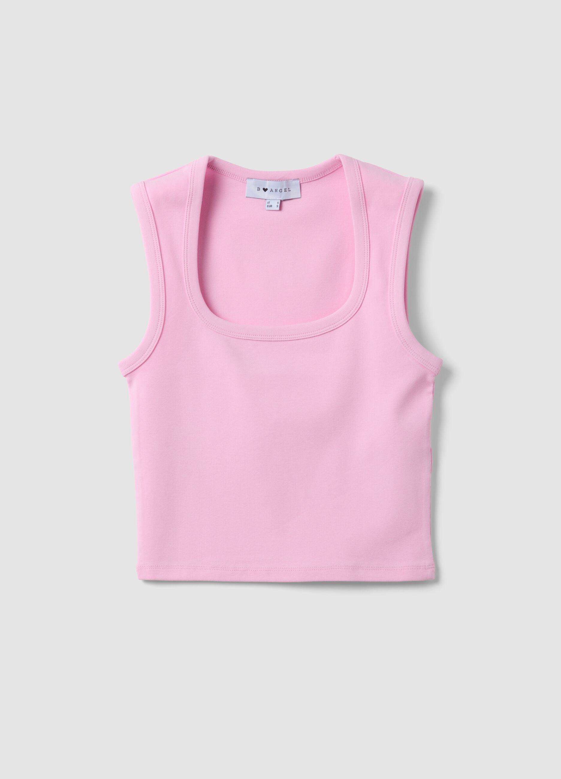 Pink cropped stretch-cotton tank top