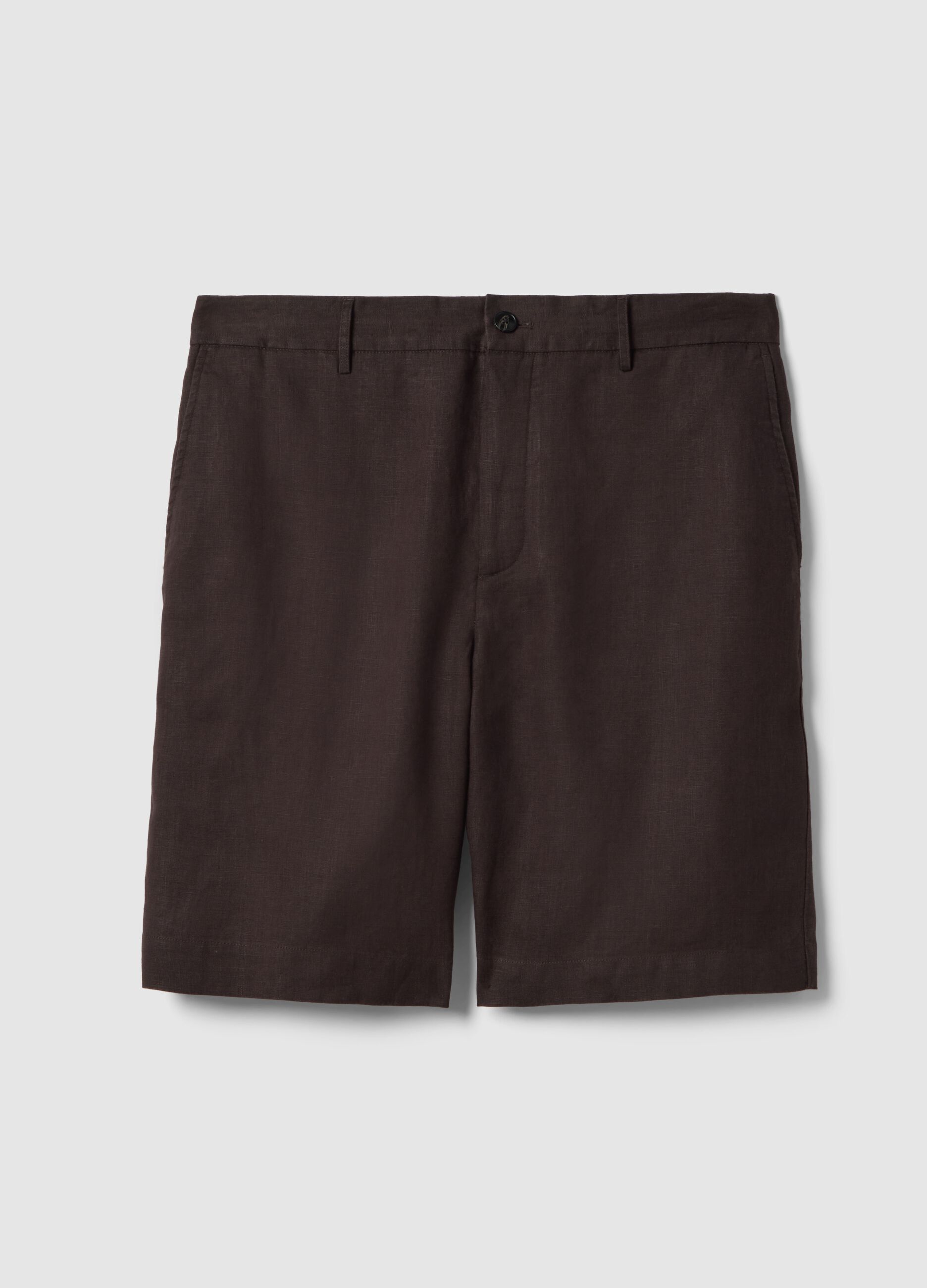 Braune Bermuda Shorts aus reinem Leinen mit regul&auml;rer Passform