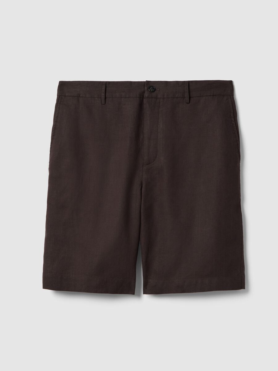 Braune Bermuda Shorts aus reinem Leinen mit regul&auml;rer Passform_4