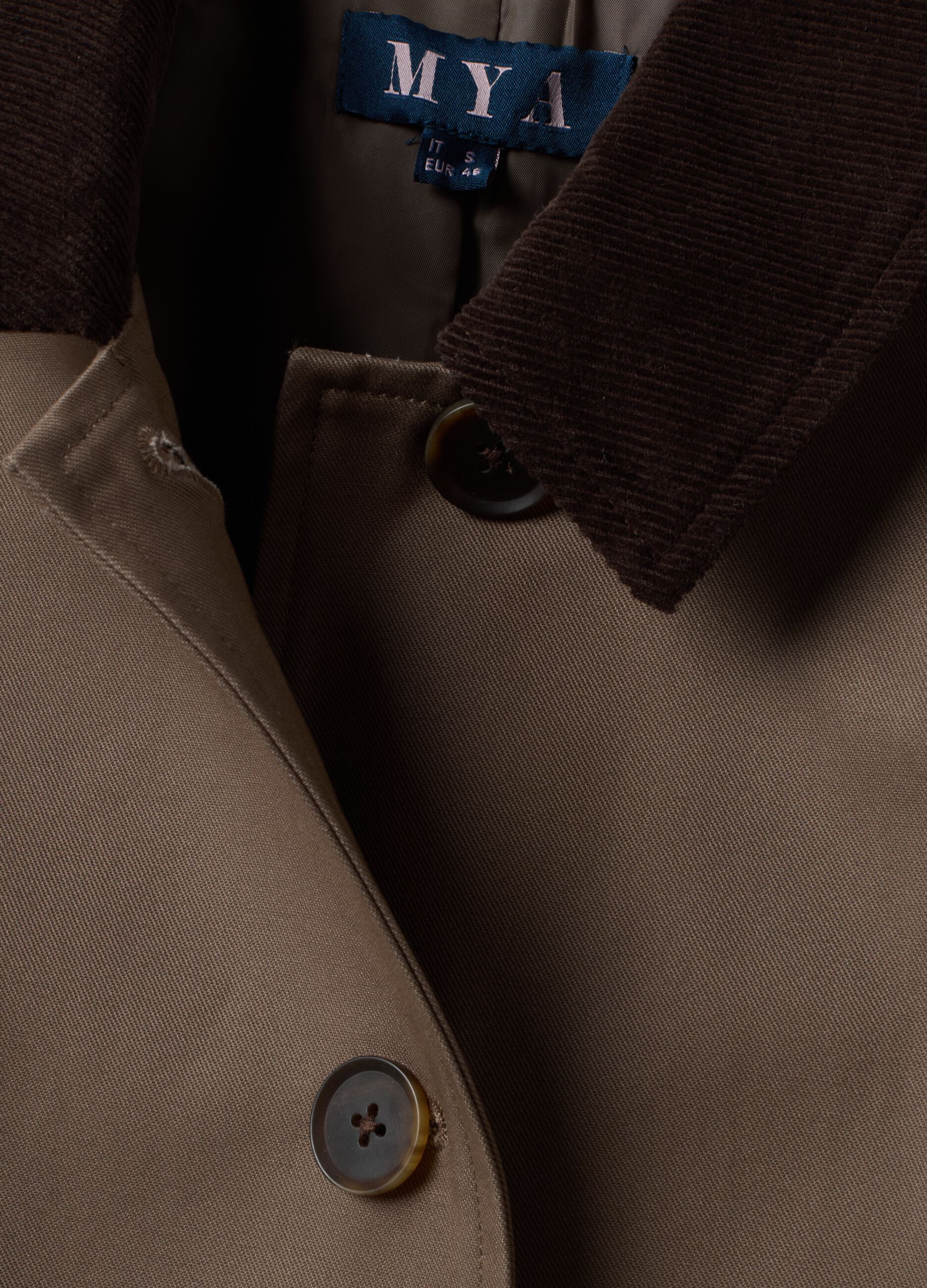 Brown pure cotton jacket with contrast collar, regular fit