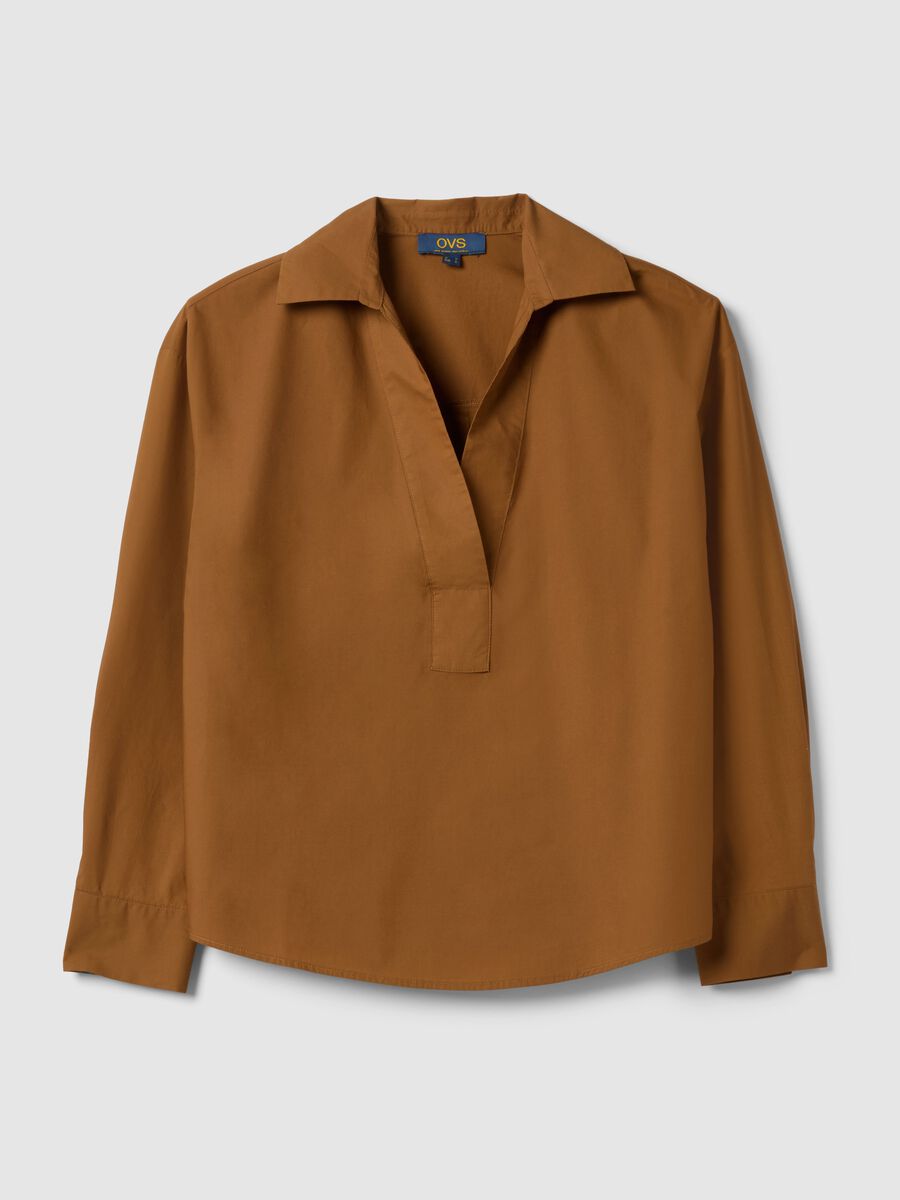 Brown regular fit pure cotton shirt without buttons_4