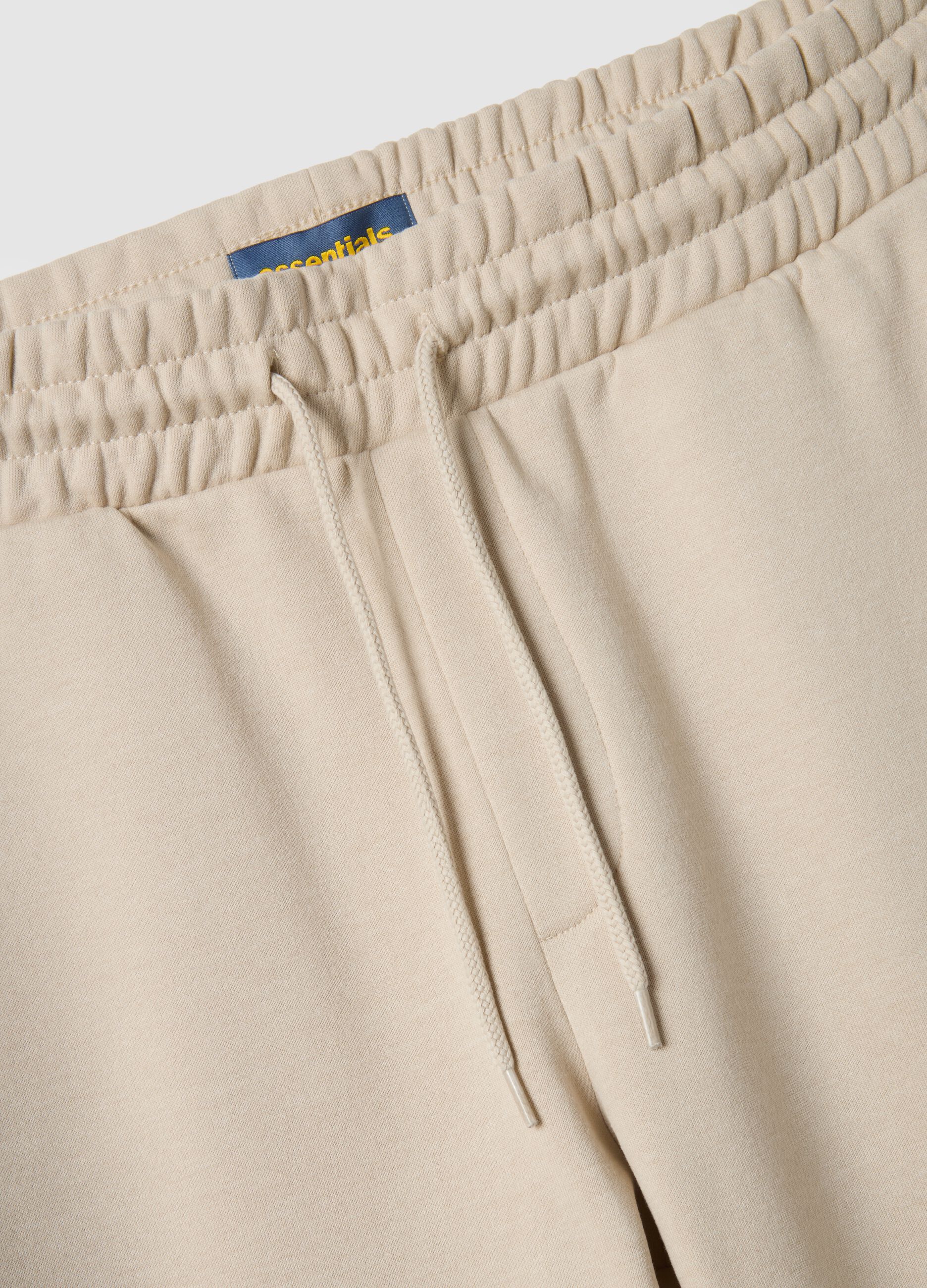 Beige cotton blend jogger trousers regular fit