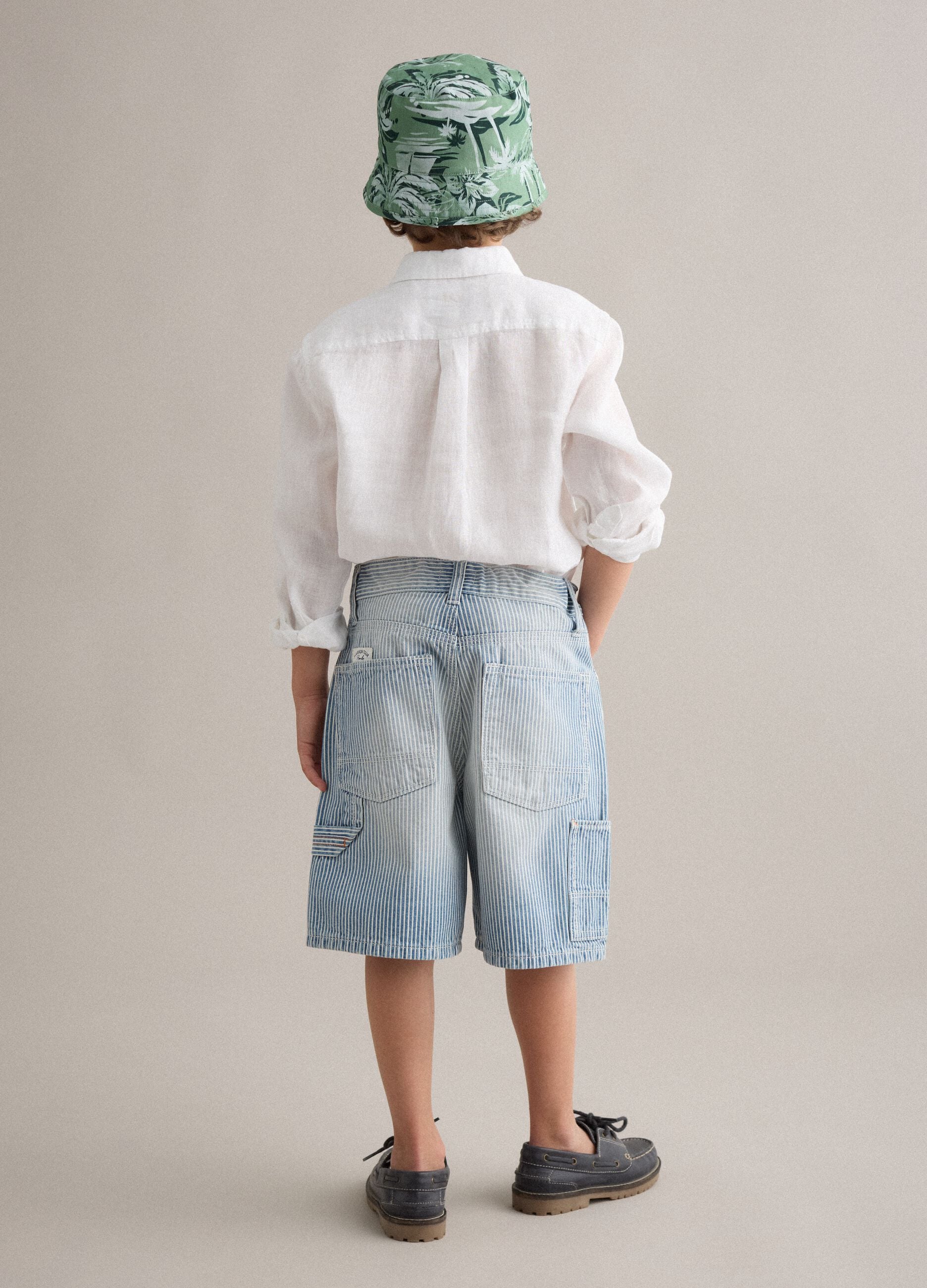 Sky-blue striped pure cotton Bermuda shorts
