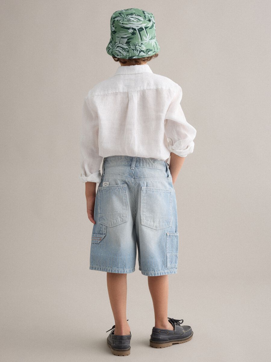 Sky-blue striped pure cotton Bermuda shorts_1