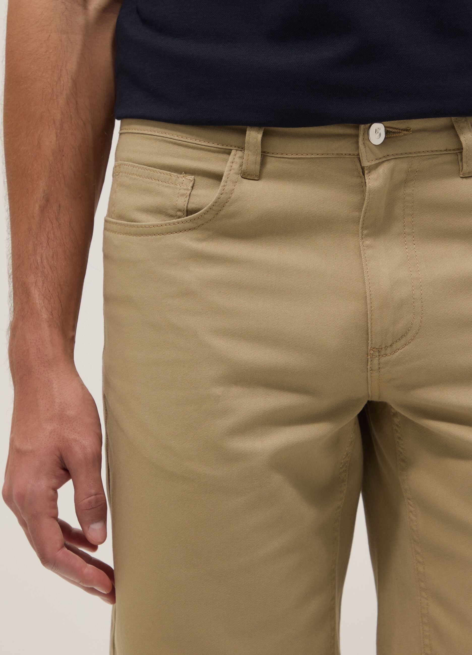 Beige pure cotton regular-fit shorts