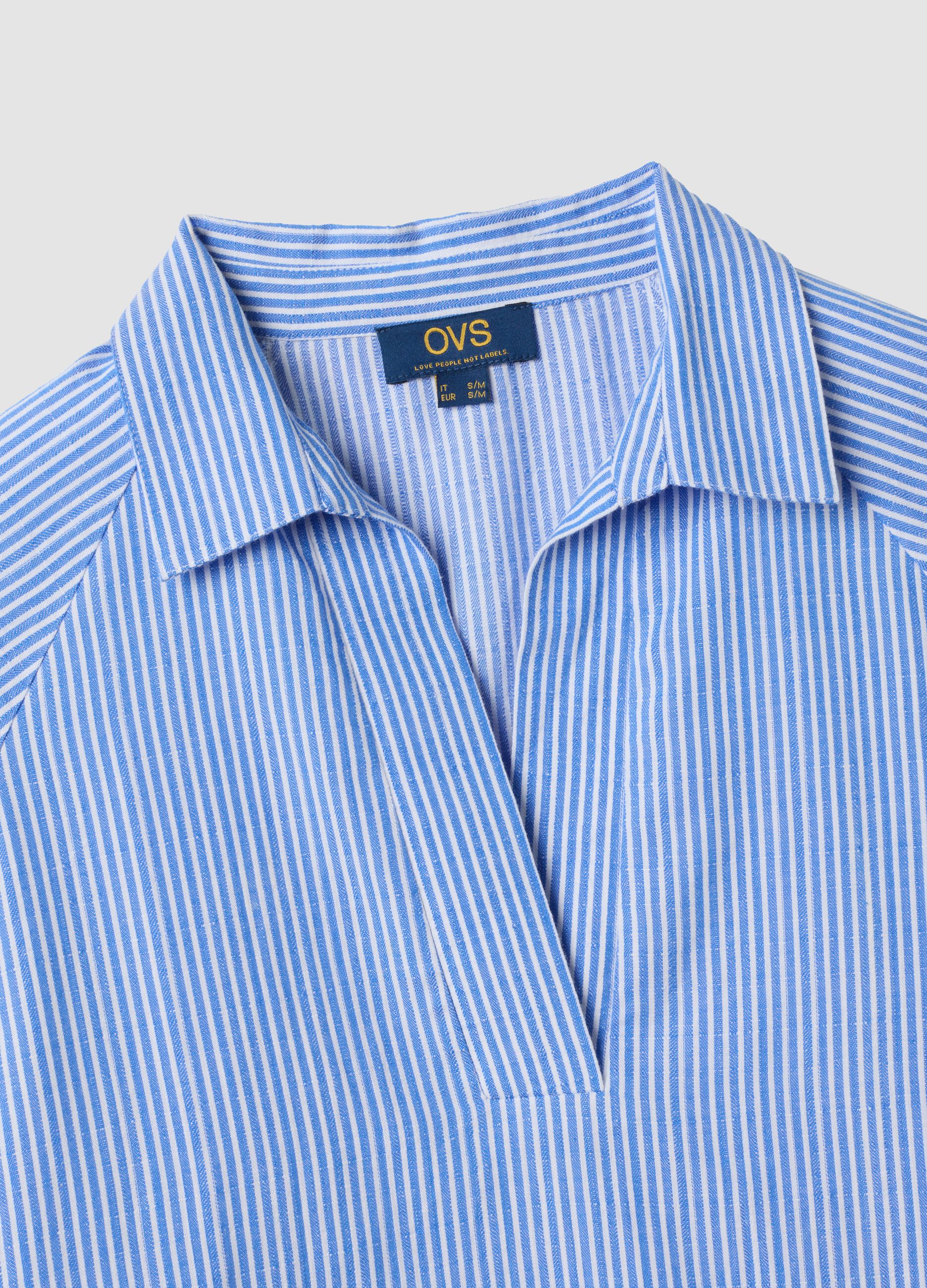 Blau gestreifter Kaftan aus reiner Baumwolle