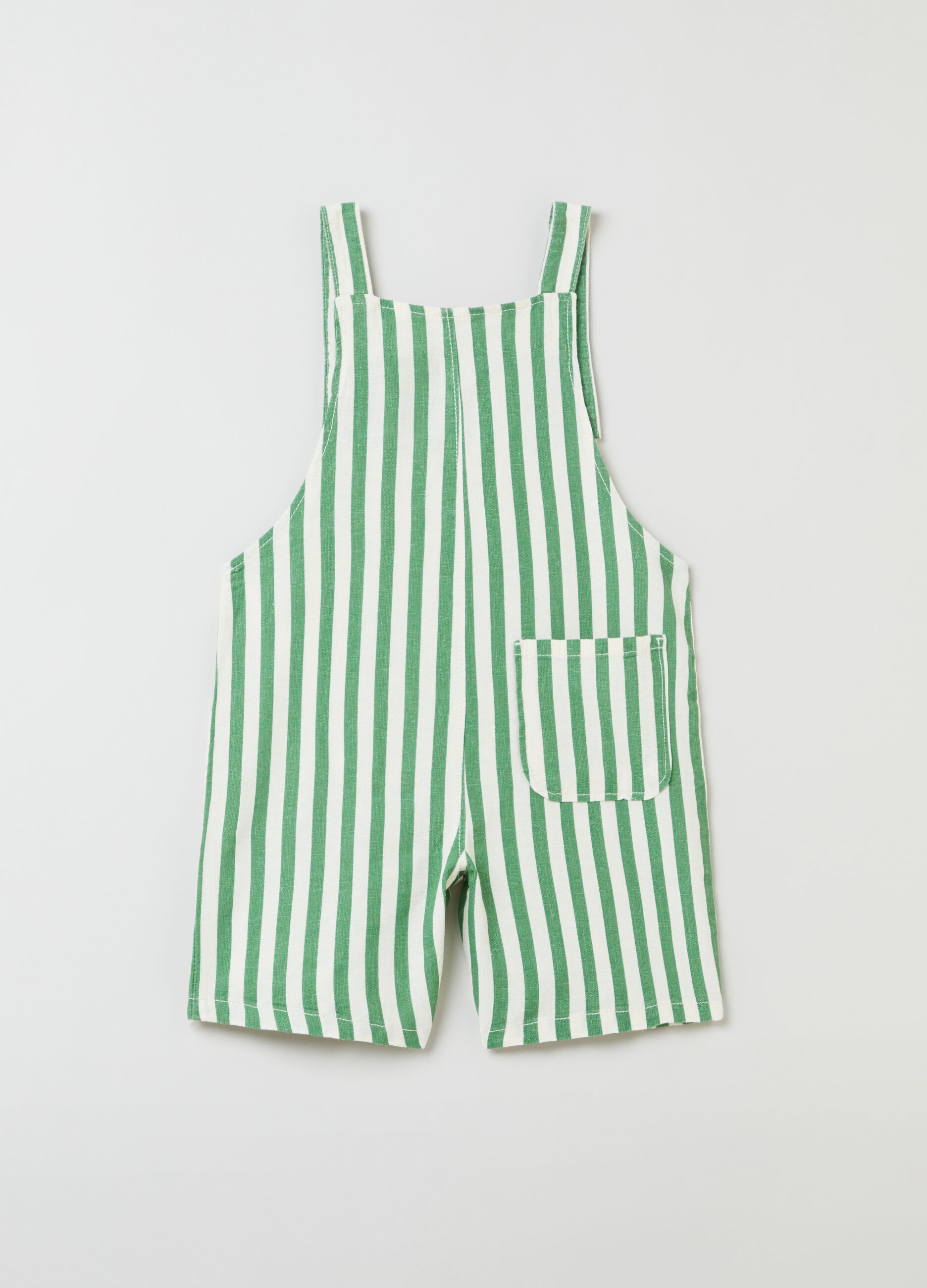 Striped dungarees in linen and viscose