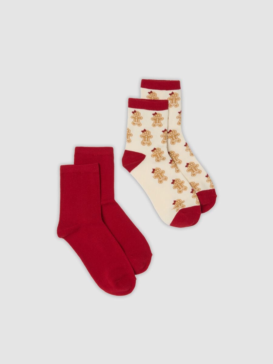 2-pack of red and beige organic stretch cotton socks with print_0