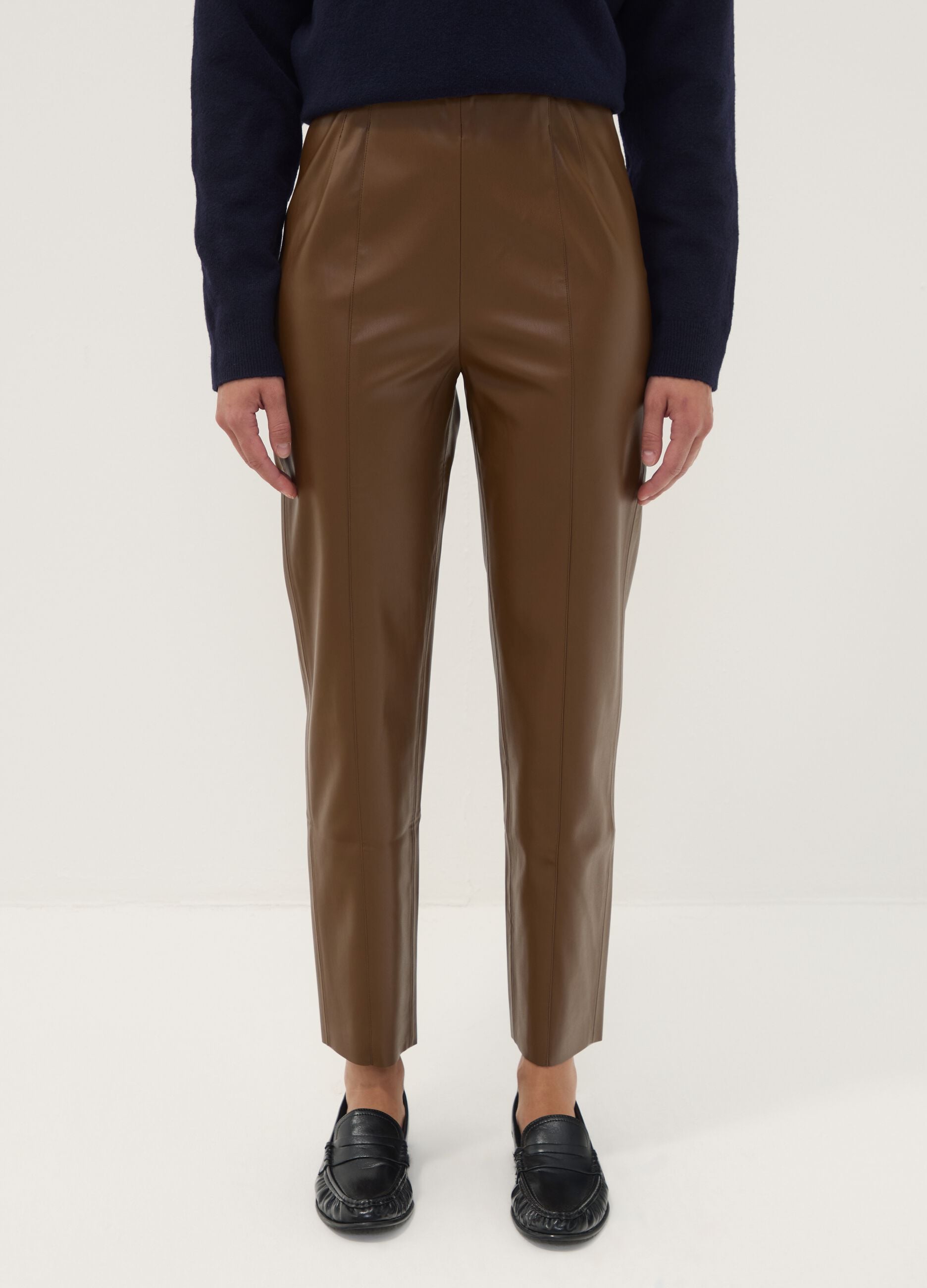Leggings marroni slim fit con vita regular ed elastico