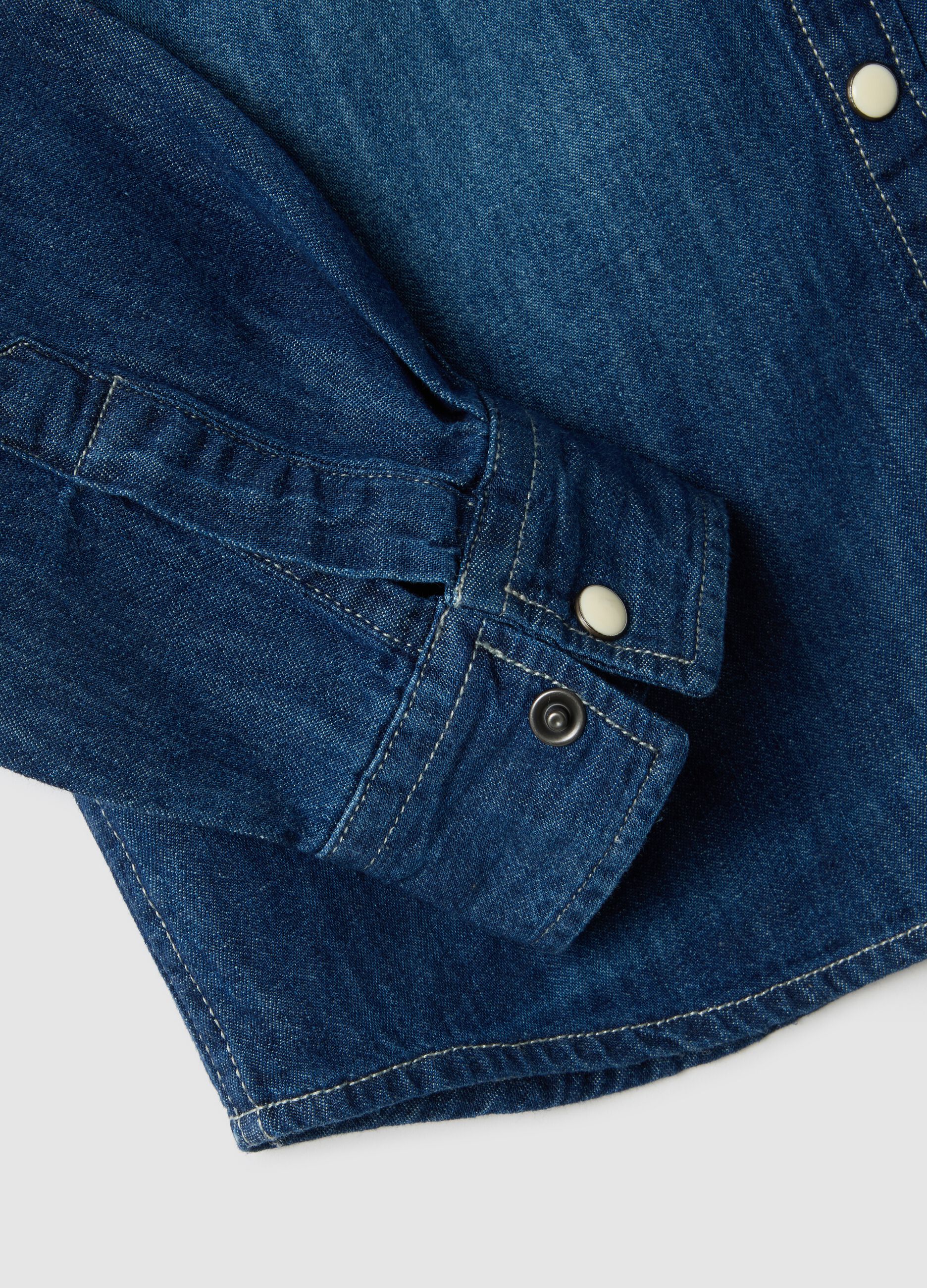 Boys' regular fit blue denim pure cotton shirt