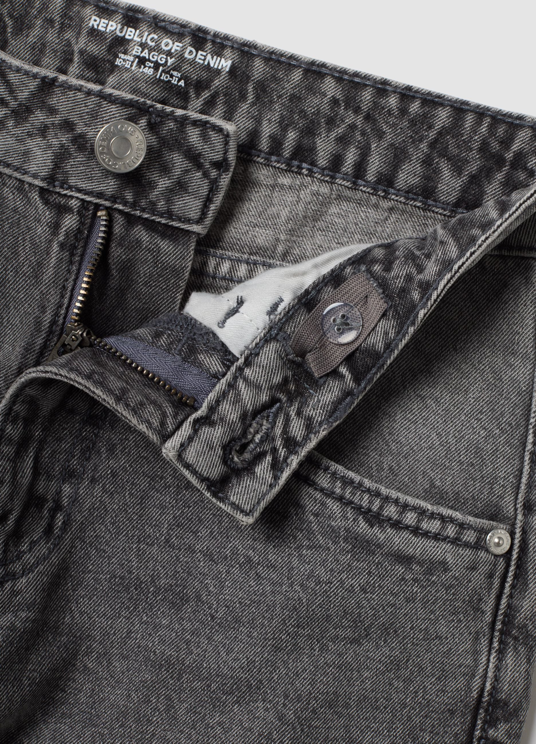 Grey pure-cotton baggy-fit jeans for boys