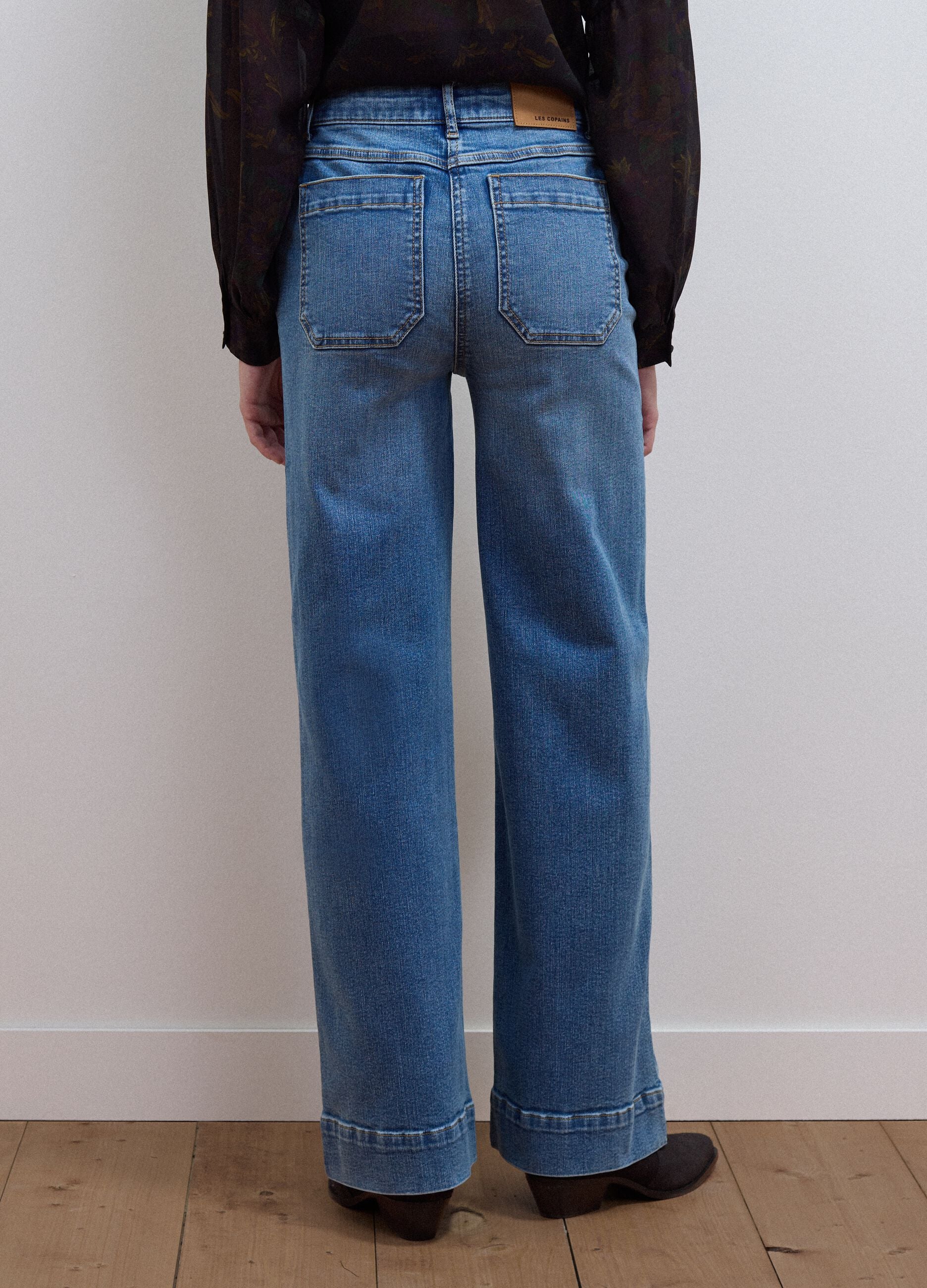Blue wide-leg stretch cotton jeans