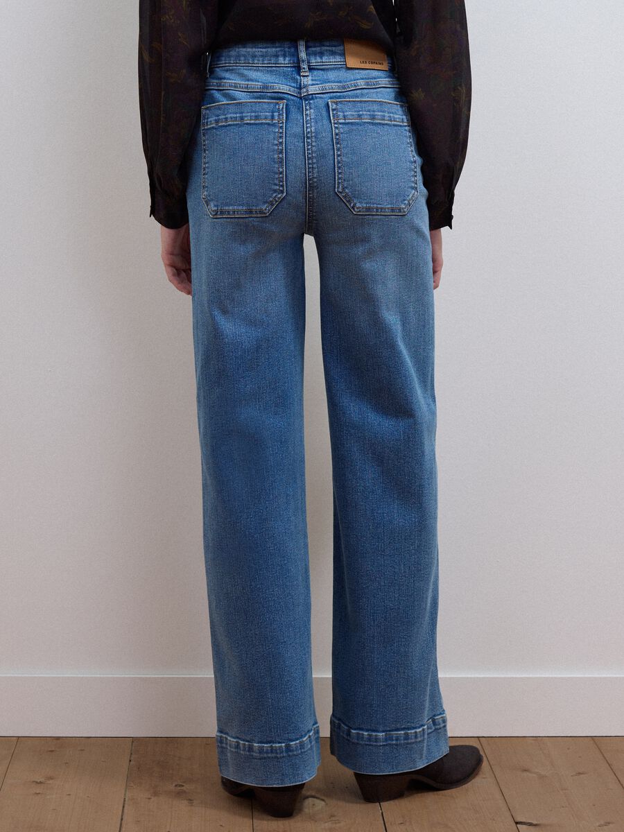 Blue wide-leg stretch cotton jeans_2