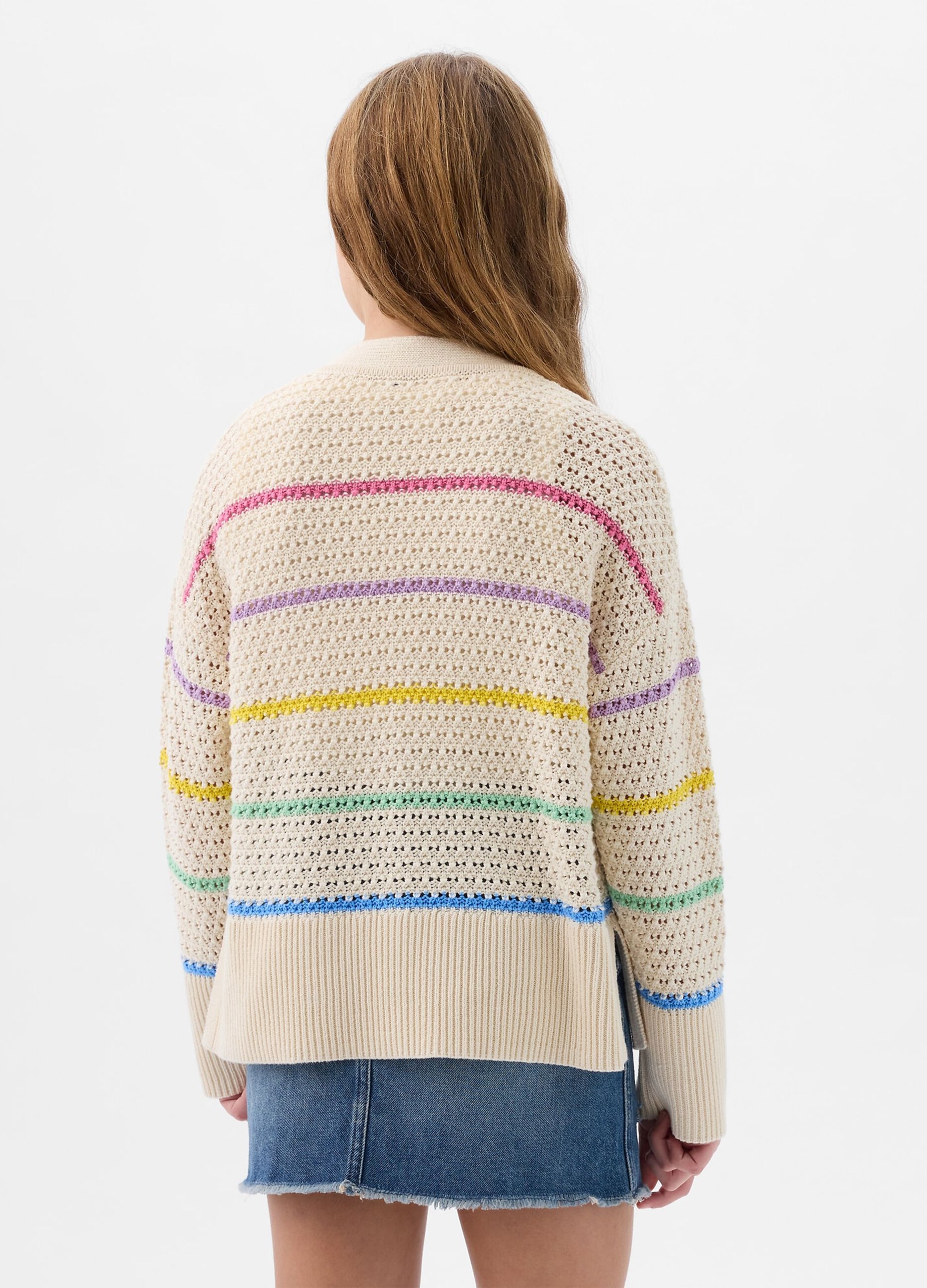 Cardigan pointelle a righe multicolor