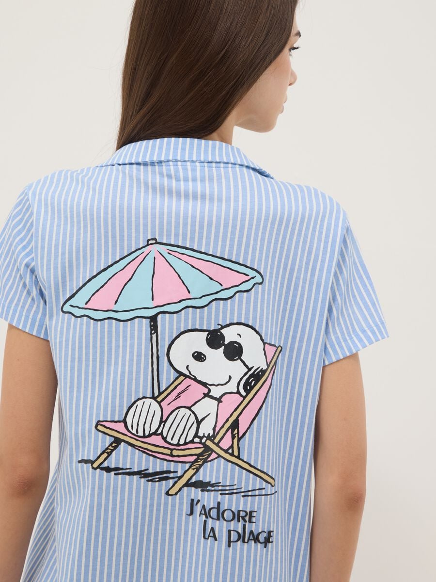 Blue striped pure cotton nightshirt with V-neck_3