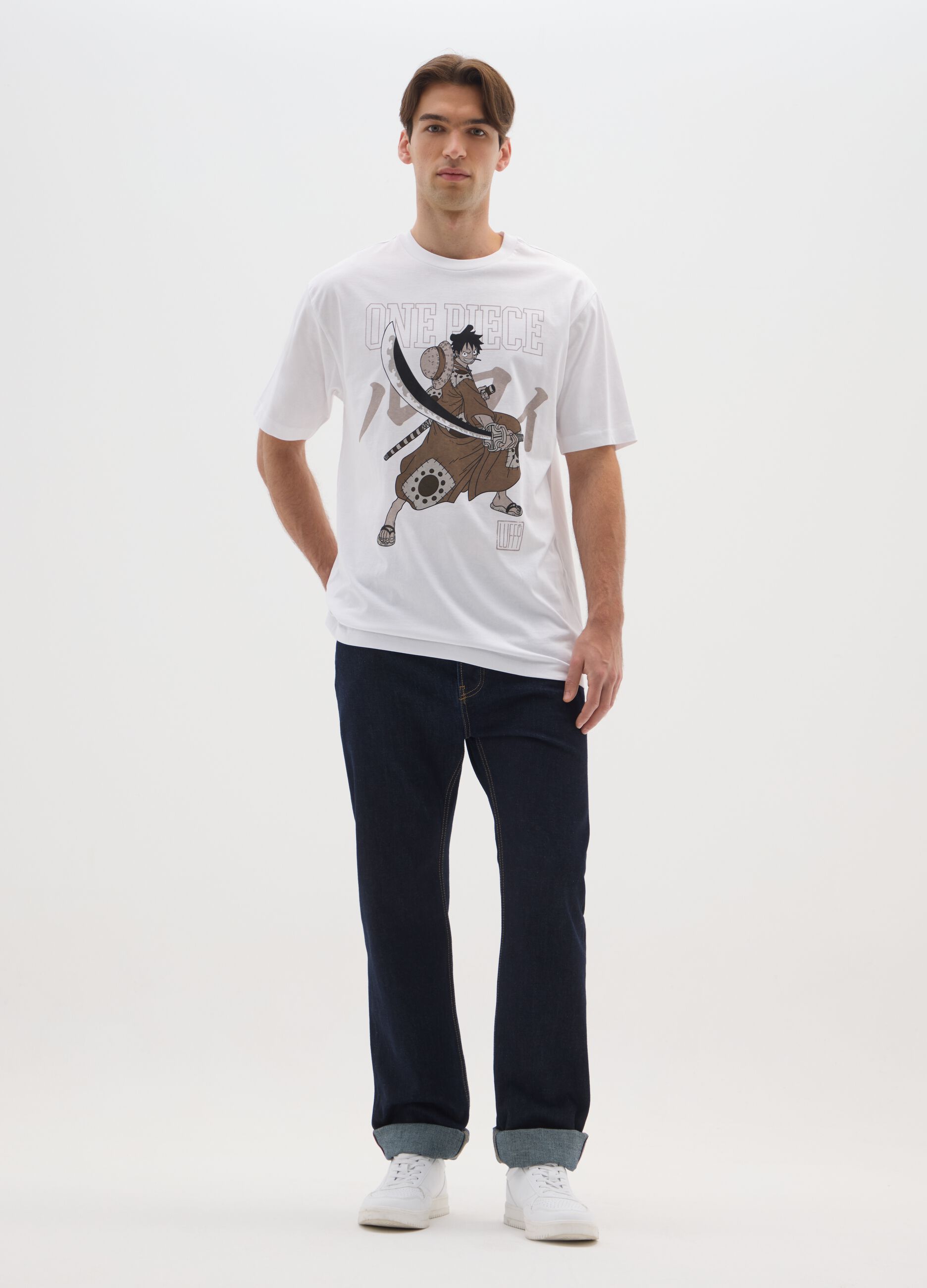 T-shirt branca de algod&atilde;o puro corte regular com estampado de One Piece