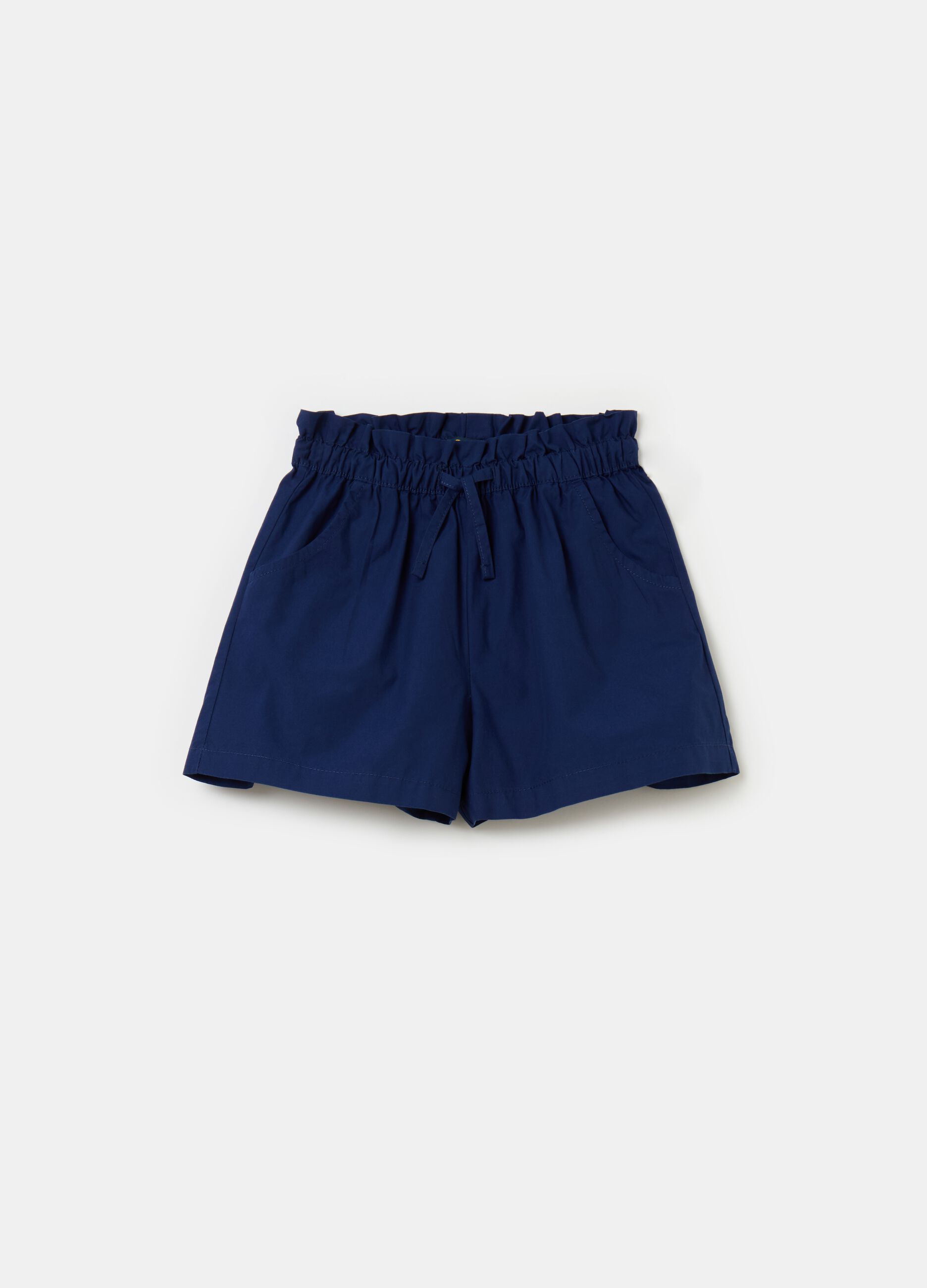 Cotton paper bag shorts with drawstring