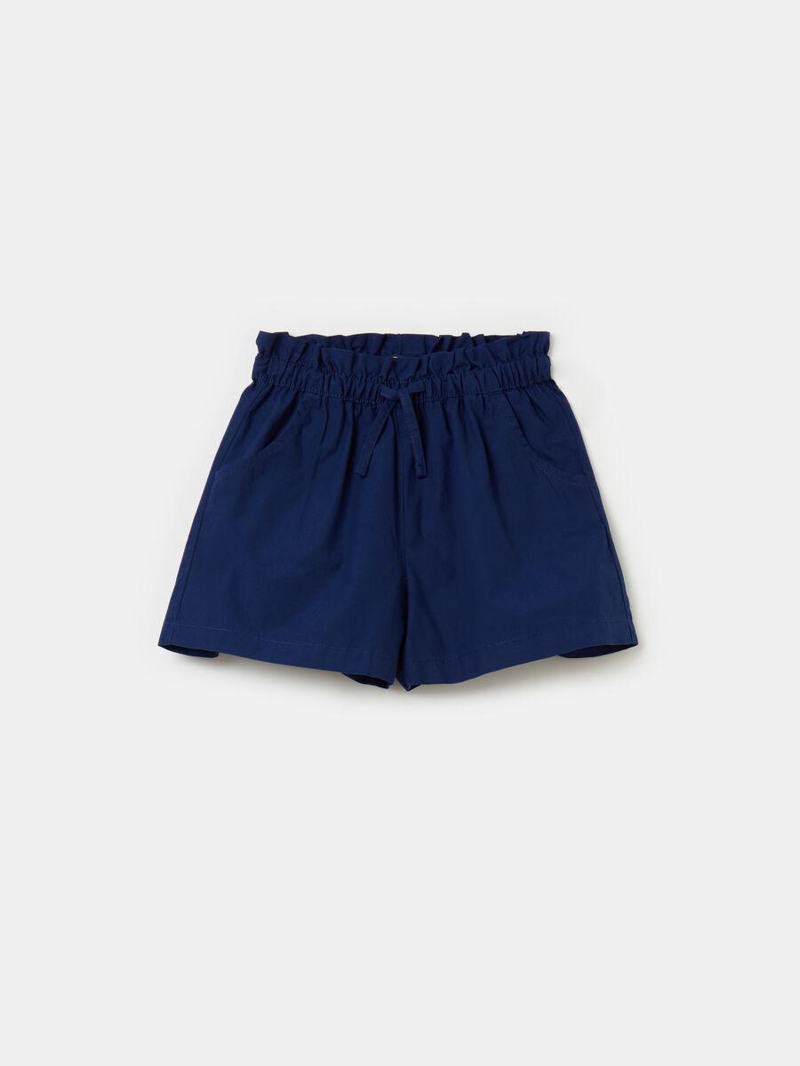Cotton paper bag shorts with drawstring_0