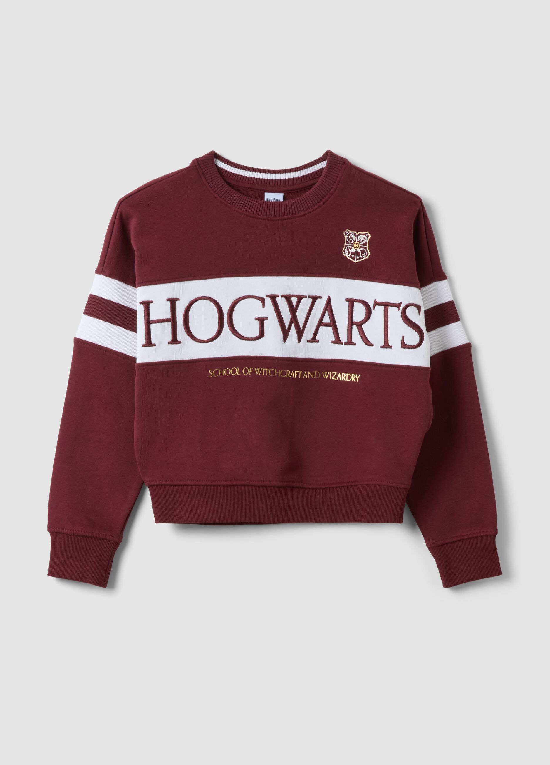 Red stretch-cotton sweatshirt with ribbed neckline, Harry Potter theme