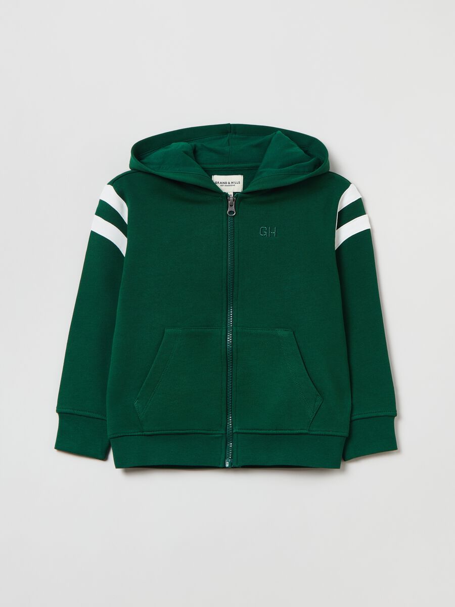 Full-zip sweatshirt with hood and striped detail_0