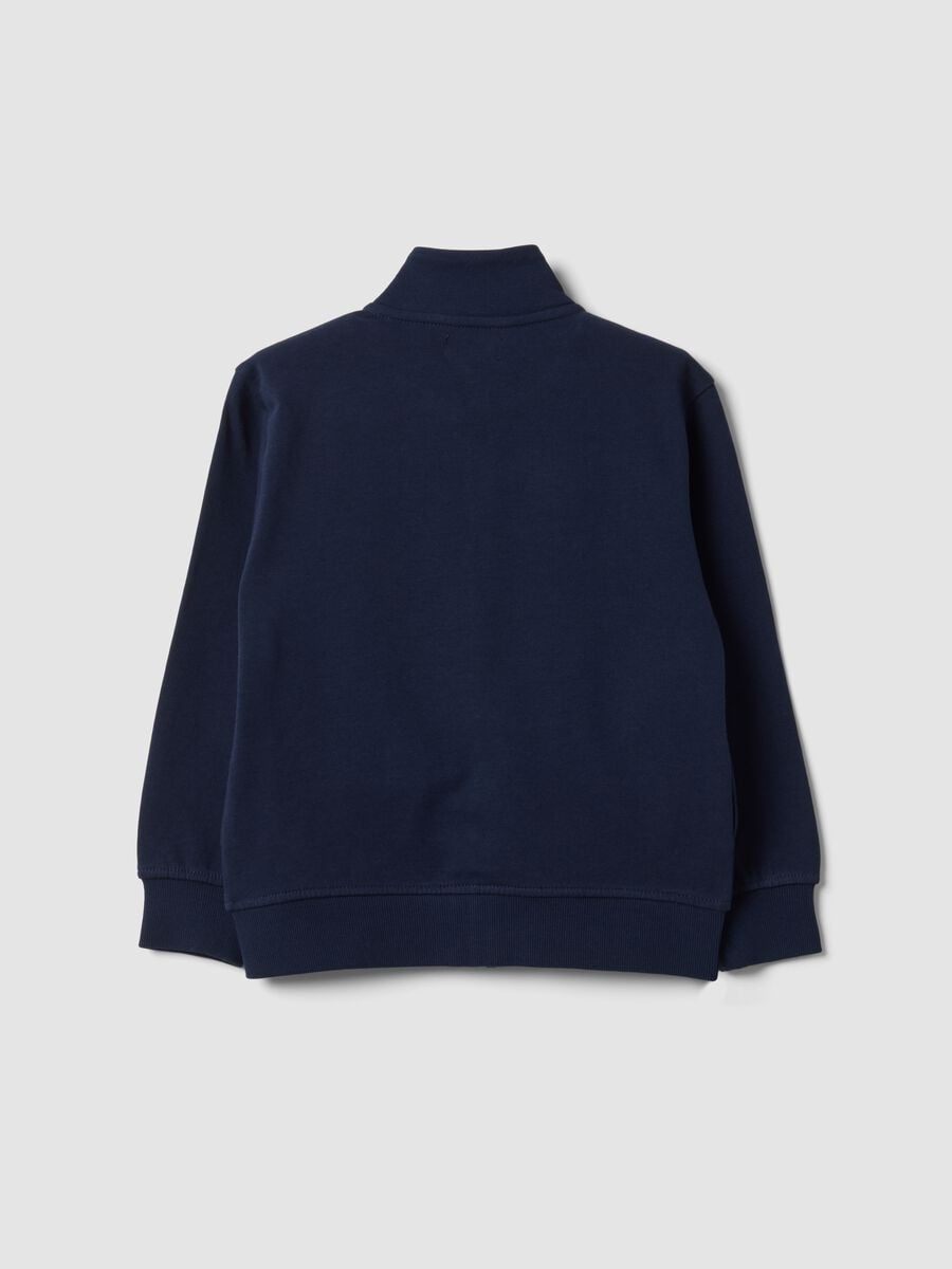 Blue organic cotton sweatshirt with stand-up collar for boys_1